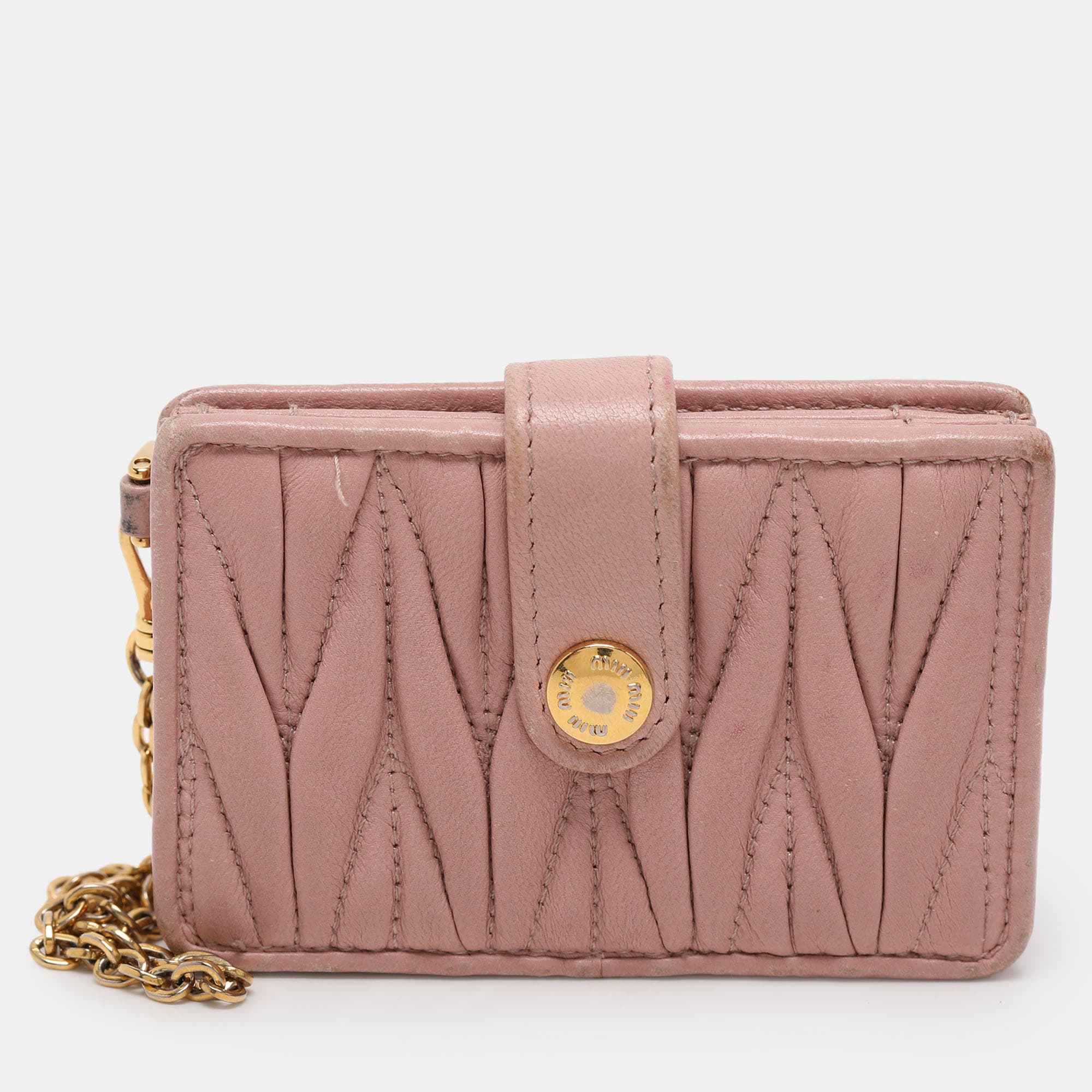 Miu Miu Pink Leather and Leather Card Holder