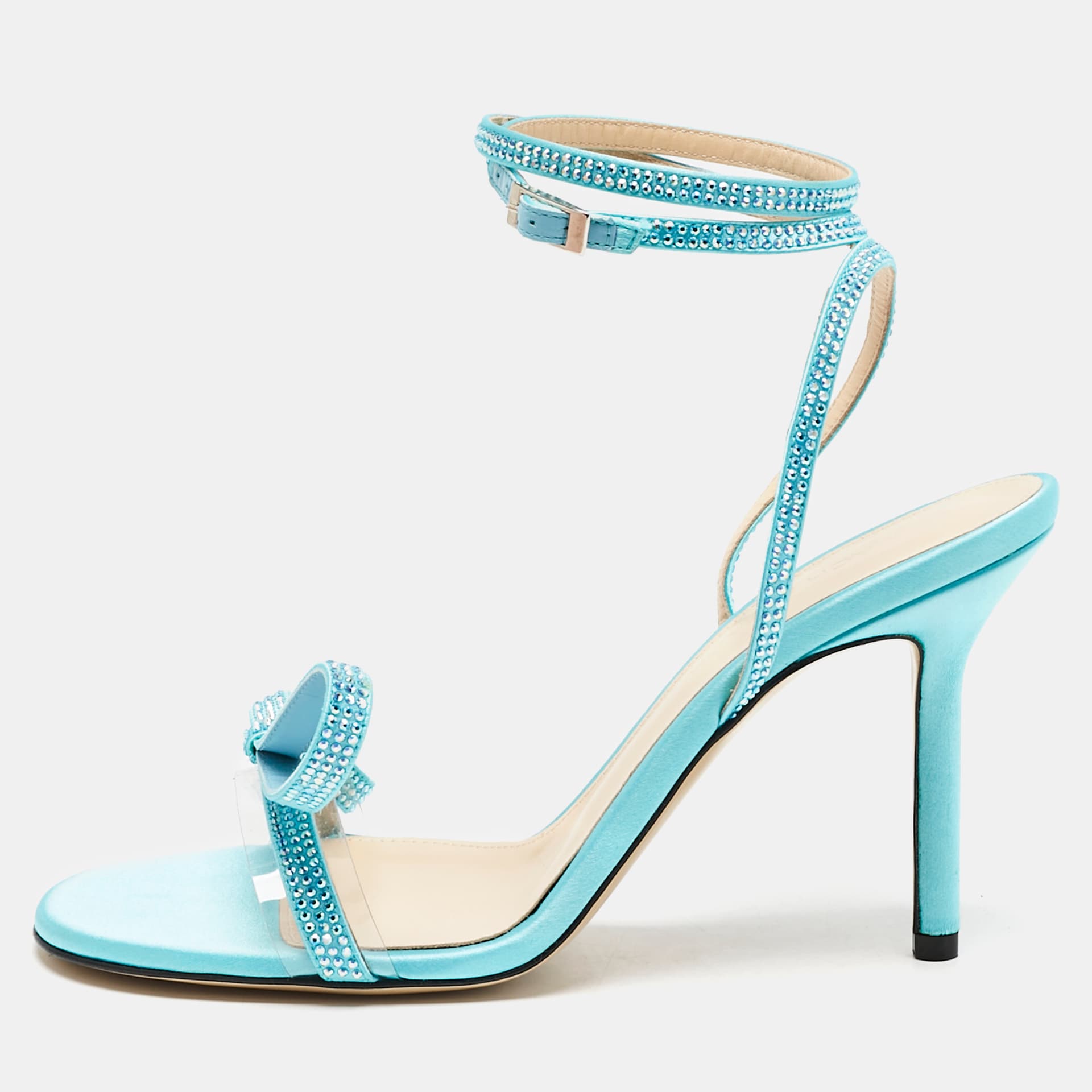 Mach & Mach French Bow Size 37 Blue PVC and Satin Ankle Strap Sandals