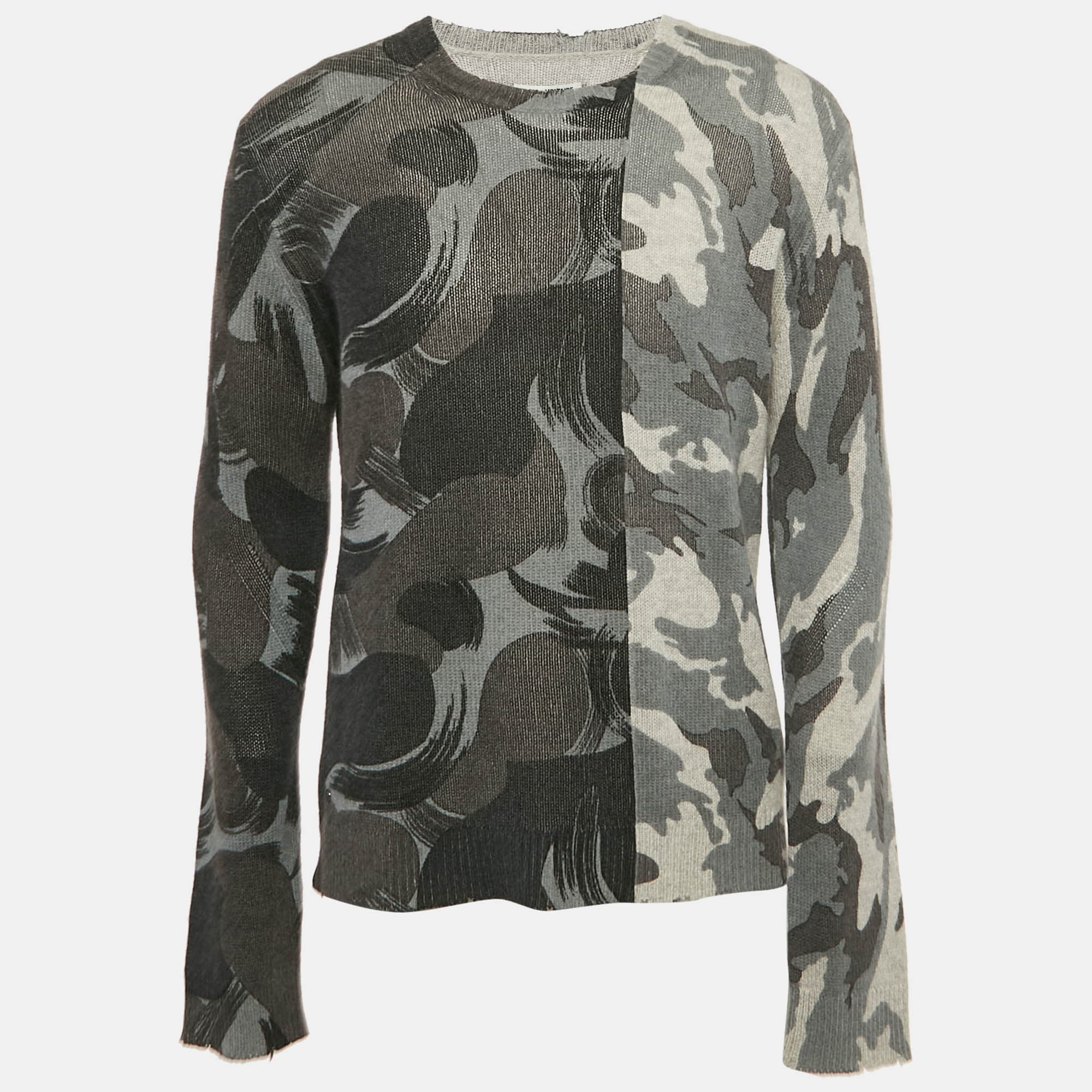 Zadig & Voltaire Grey Camouflage Print Cashmere Kennedy Bis Sweater L