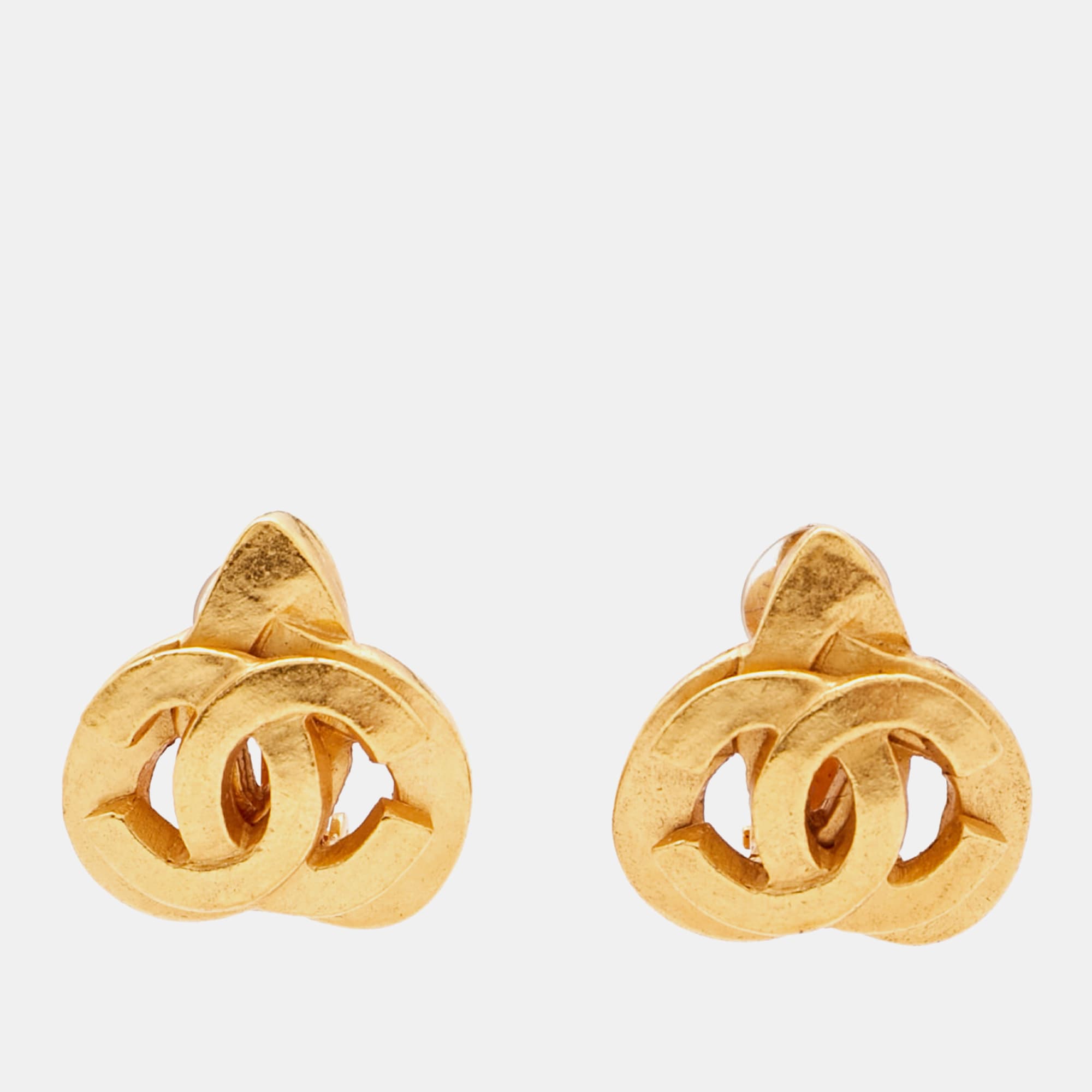Chanel CC Heart Gold Tone Clip On Earrings
