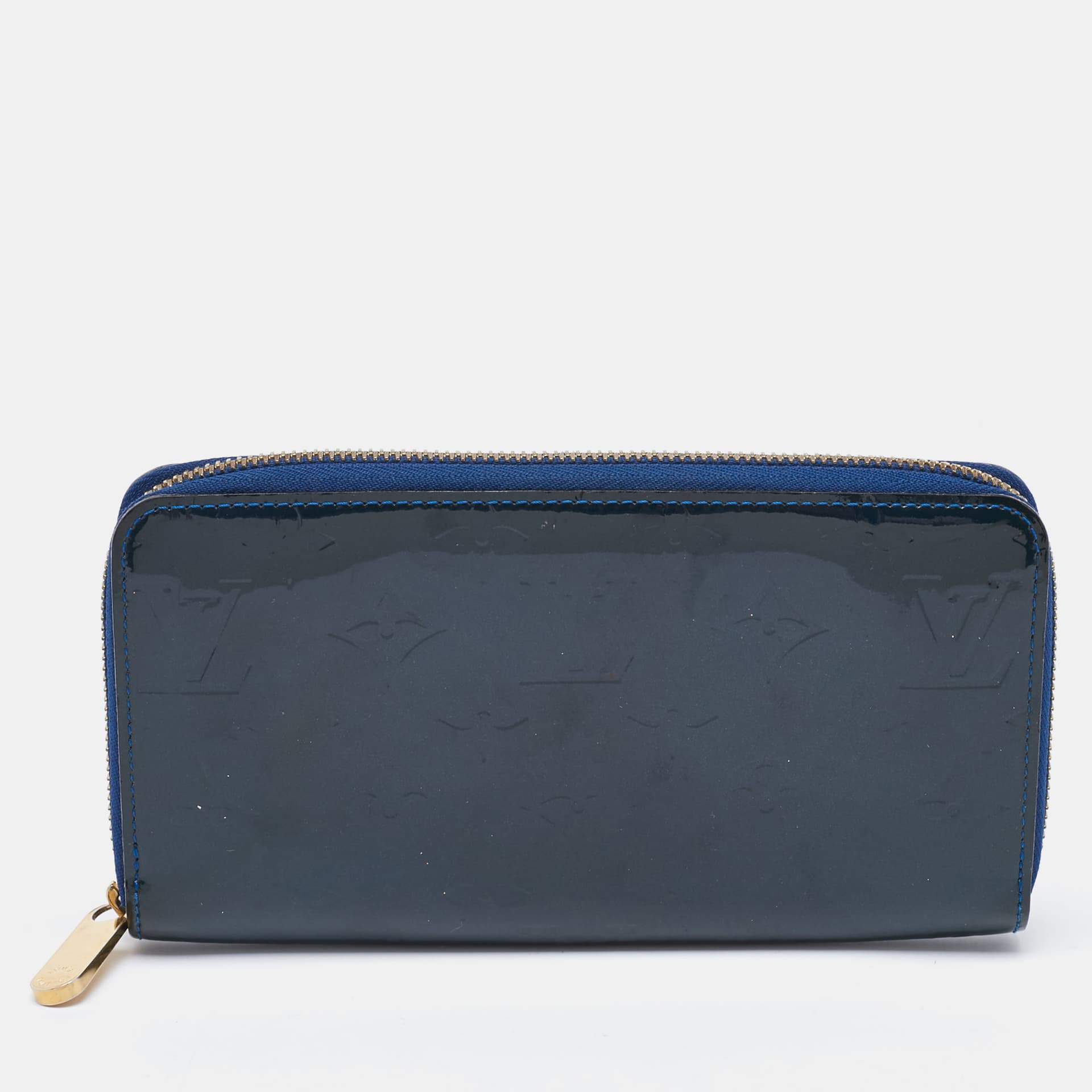 Louis Vuitton Zippy Medium Navy Blue Patent Leather Wallets