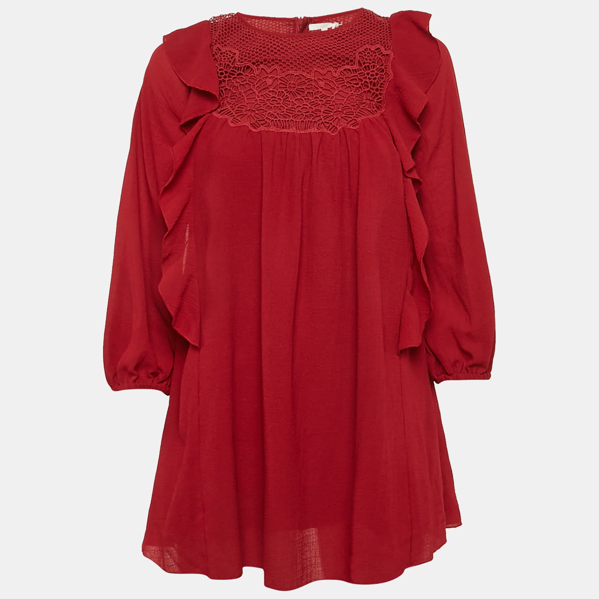 Chloe Red Crepe Ruffled Lace Detail Dress Size 10Yrs