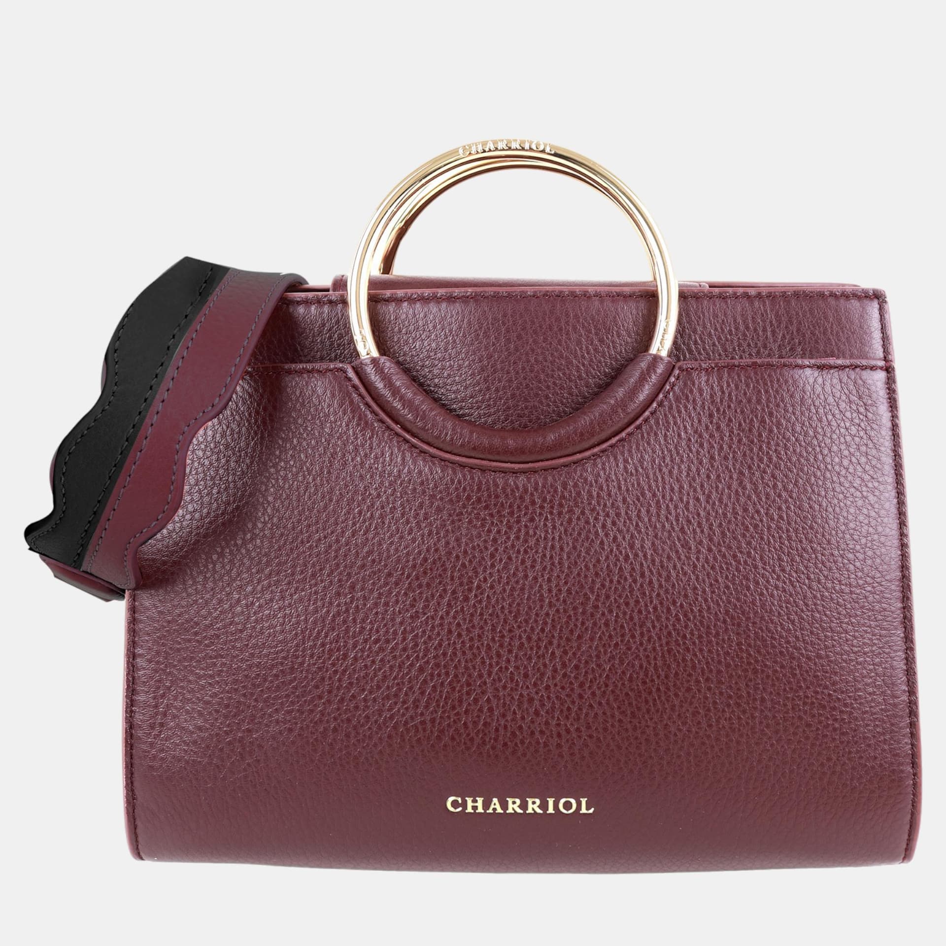 Charriol Forever Chocolate Off White Pebbled Leather Top Handle Bag