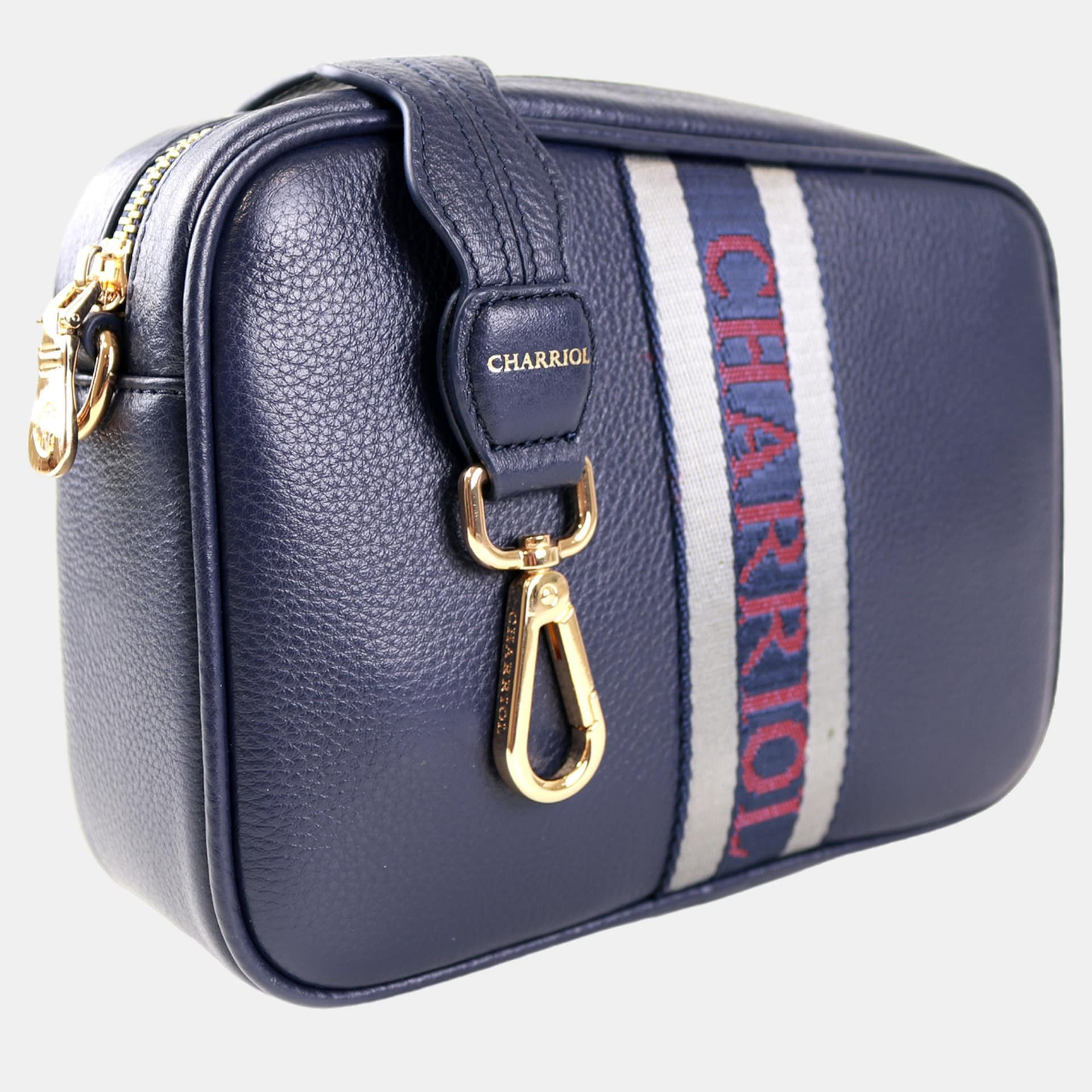 Charriol Deauville Medium Dark Blue Pebbled Leather Crossbody Bag