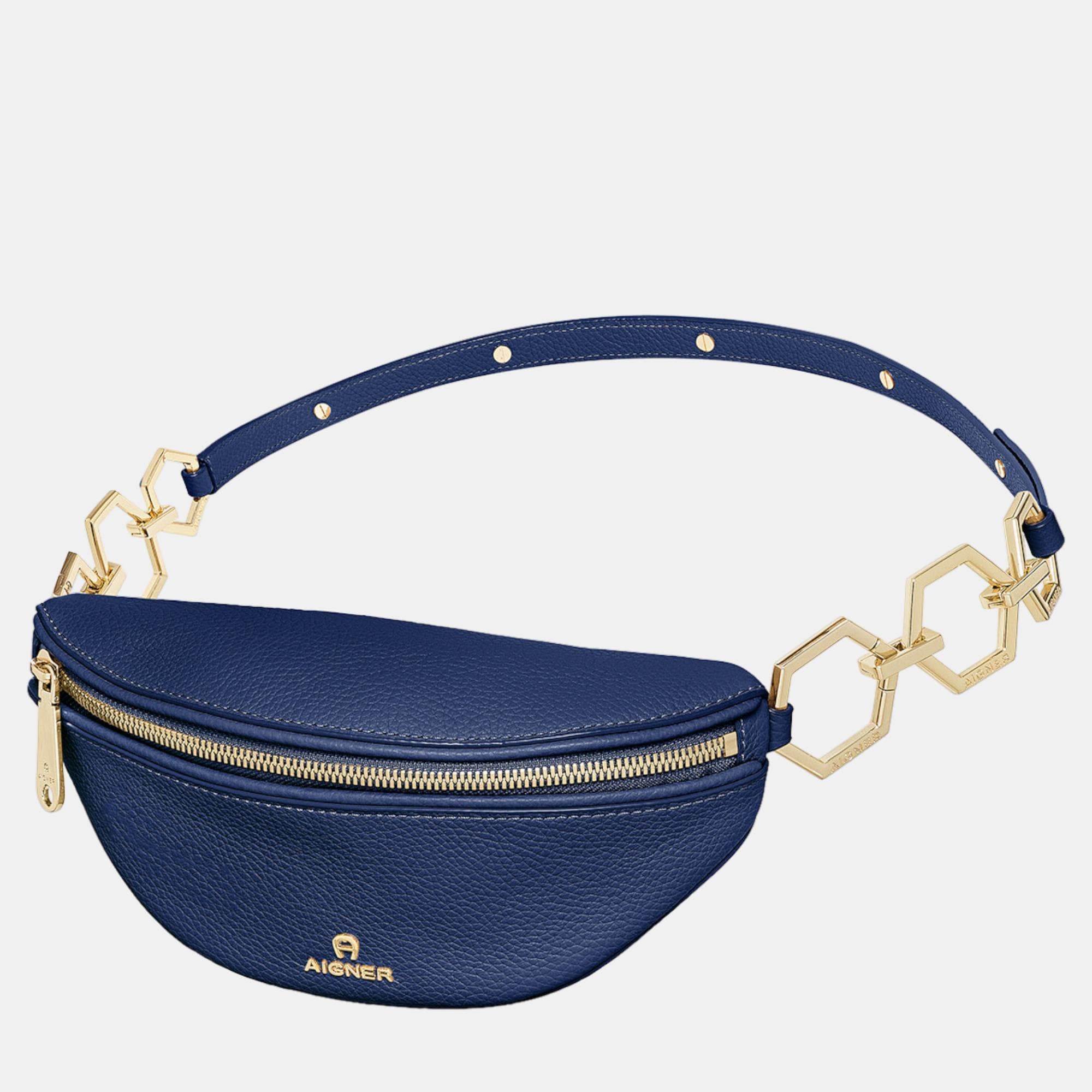 Aigner Deep Blue Leather Serena Belt Bag