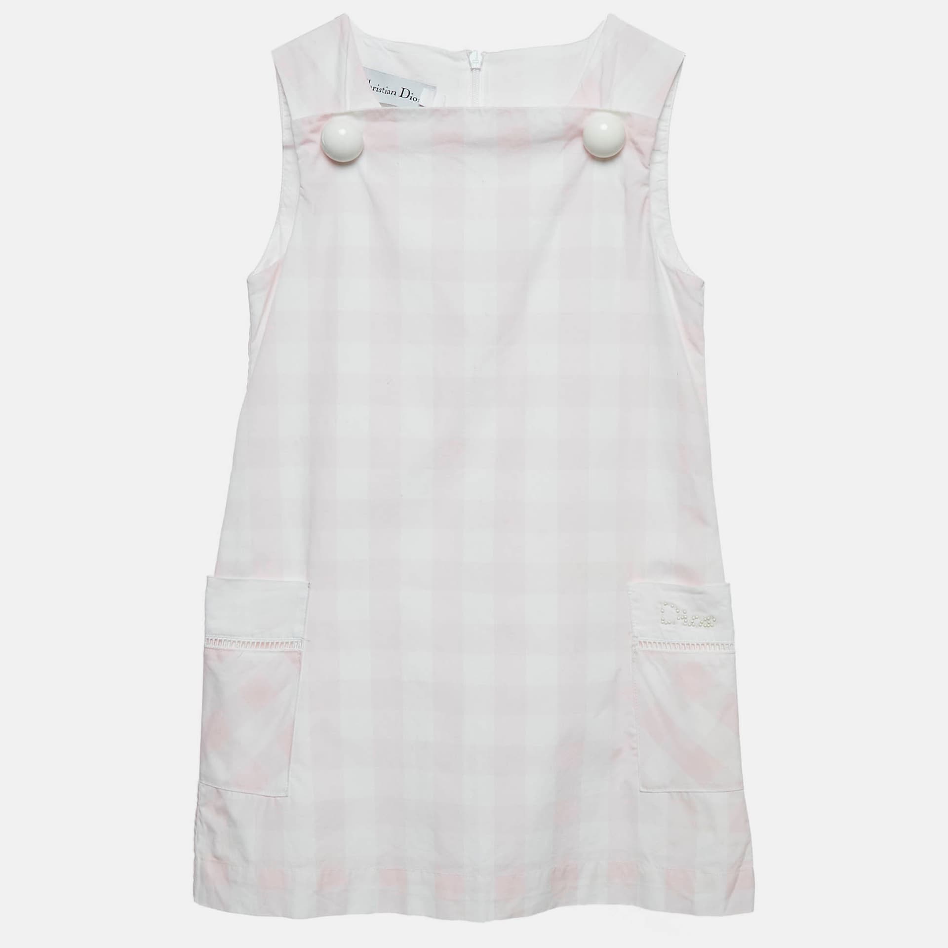 Christian Dior Kids Pink Checks Cotton A-Line Dress 6Yrs
