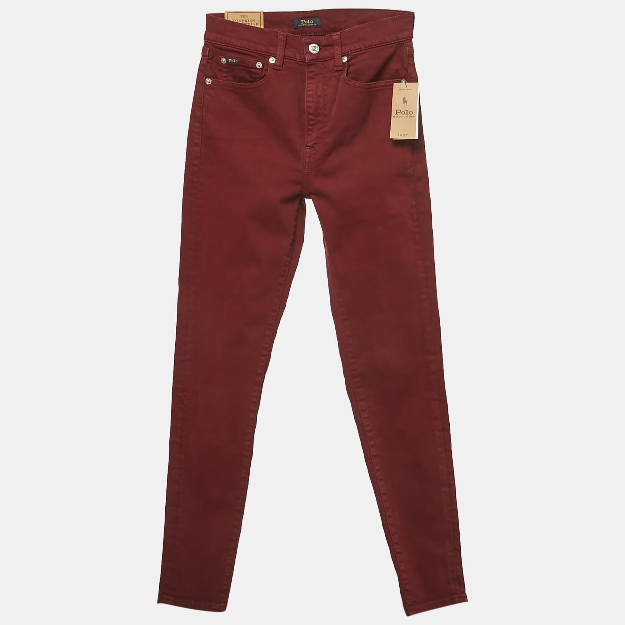 Polo Ralph Lauren Burgundy Cotton Tompkins Skinny High Rise Jeans S Waist 26"