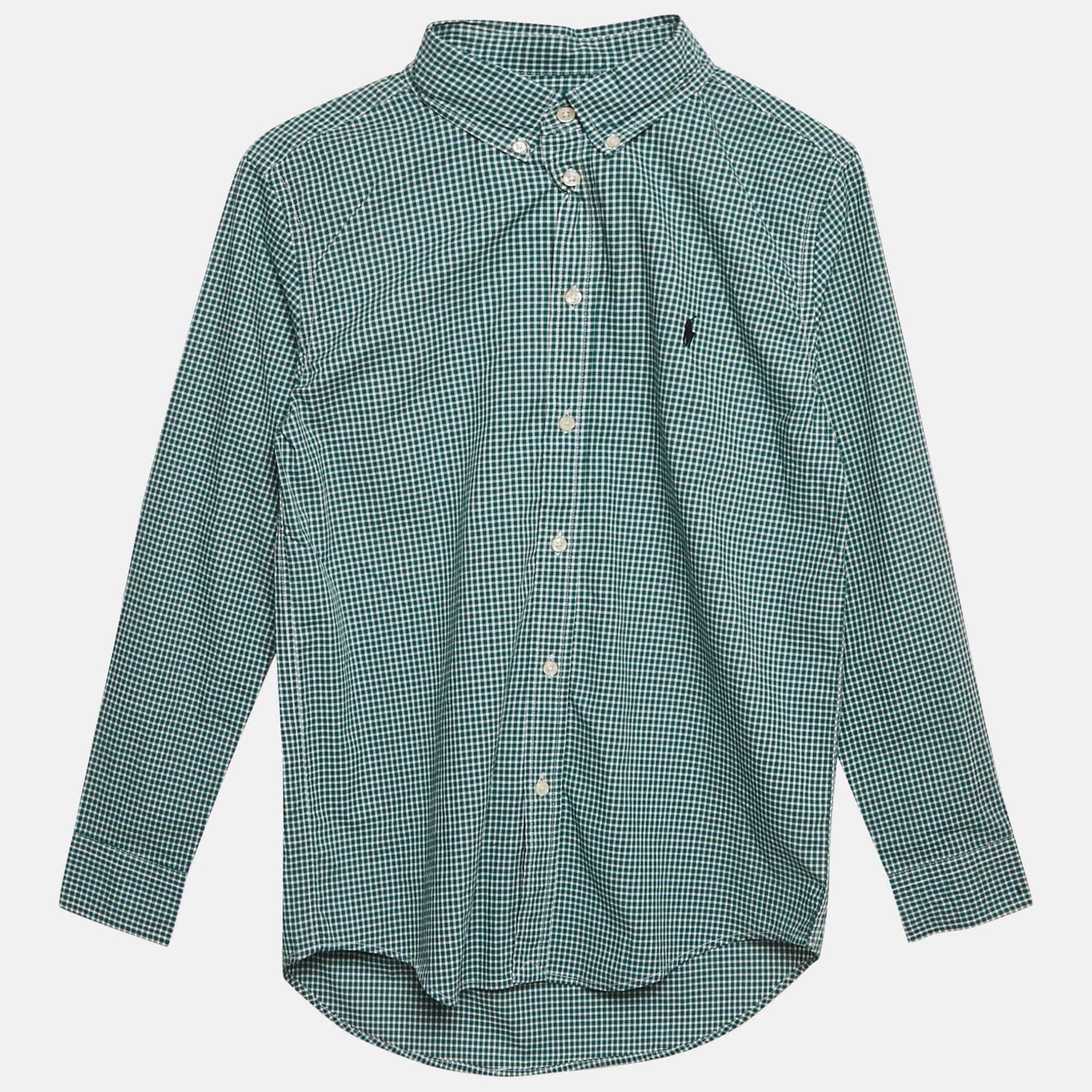 Ralph Lauren Kids Evergreen/White Gingham Cotton Long Sleeve Shirt XL (18-20)