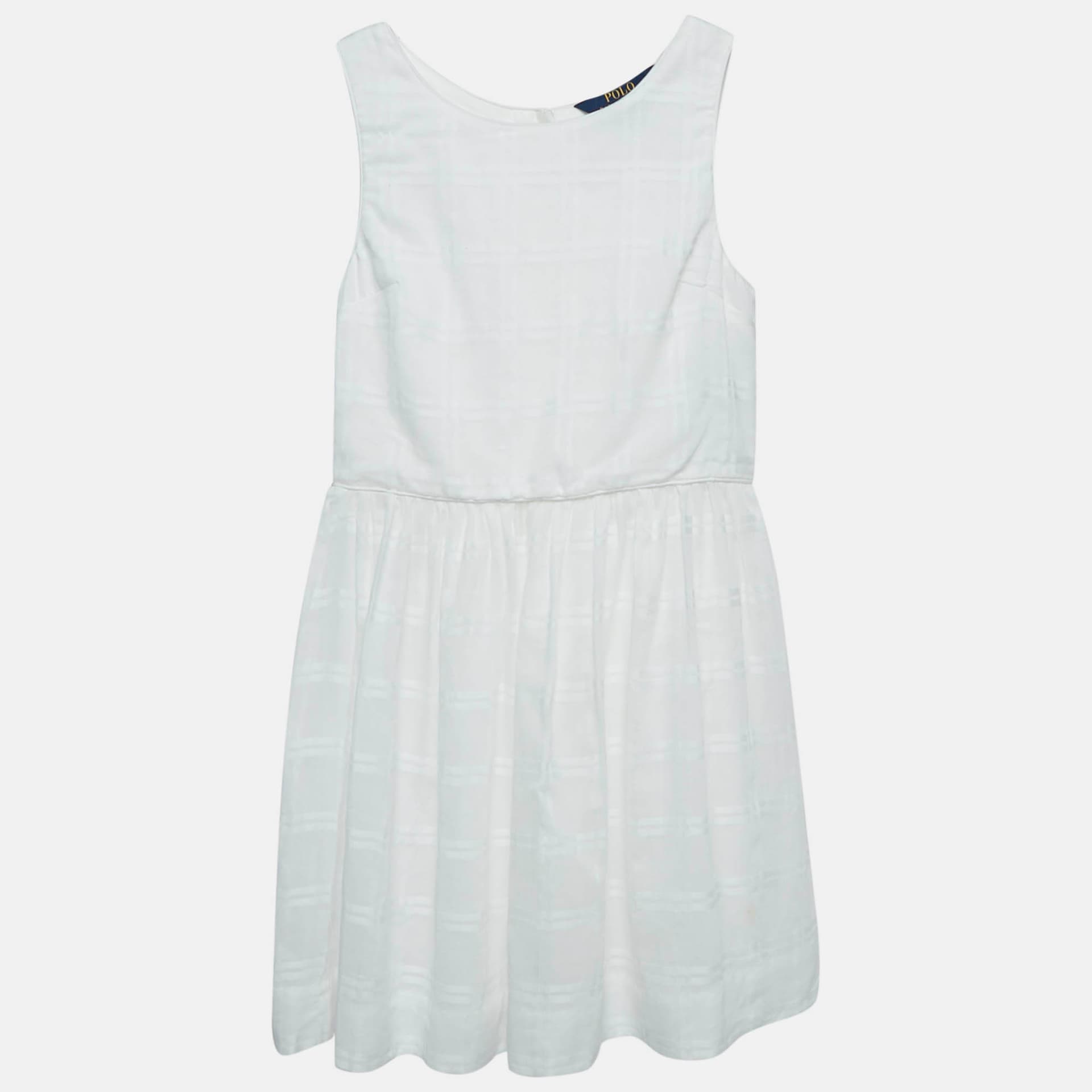 Polo Ralph Lauren Kids White Cotton Button Back Sleeveless Dress 8 Yrs