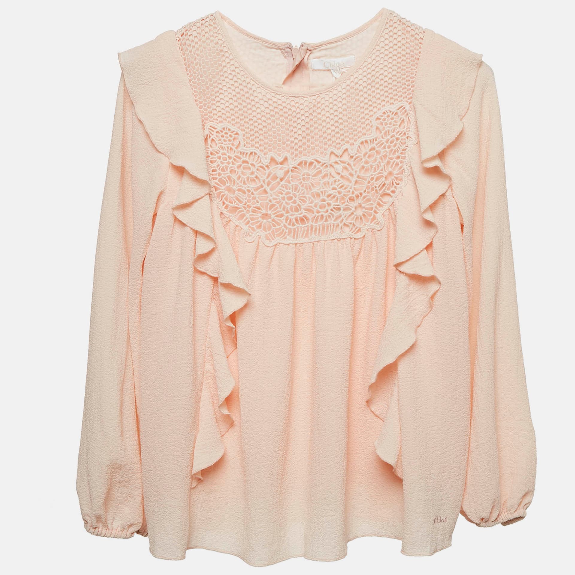 Chloe Kids Pink Lace Trim Gauze Ruffled Trim Blouse 10 Yrs