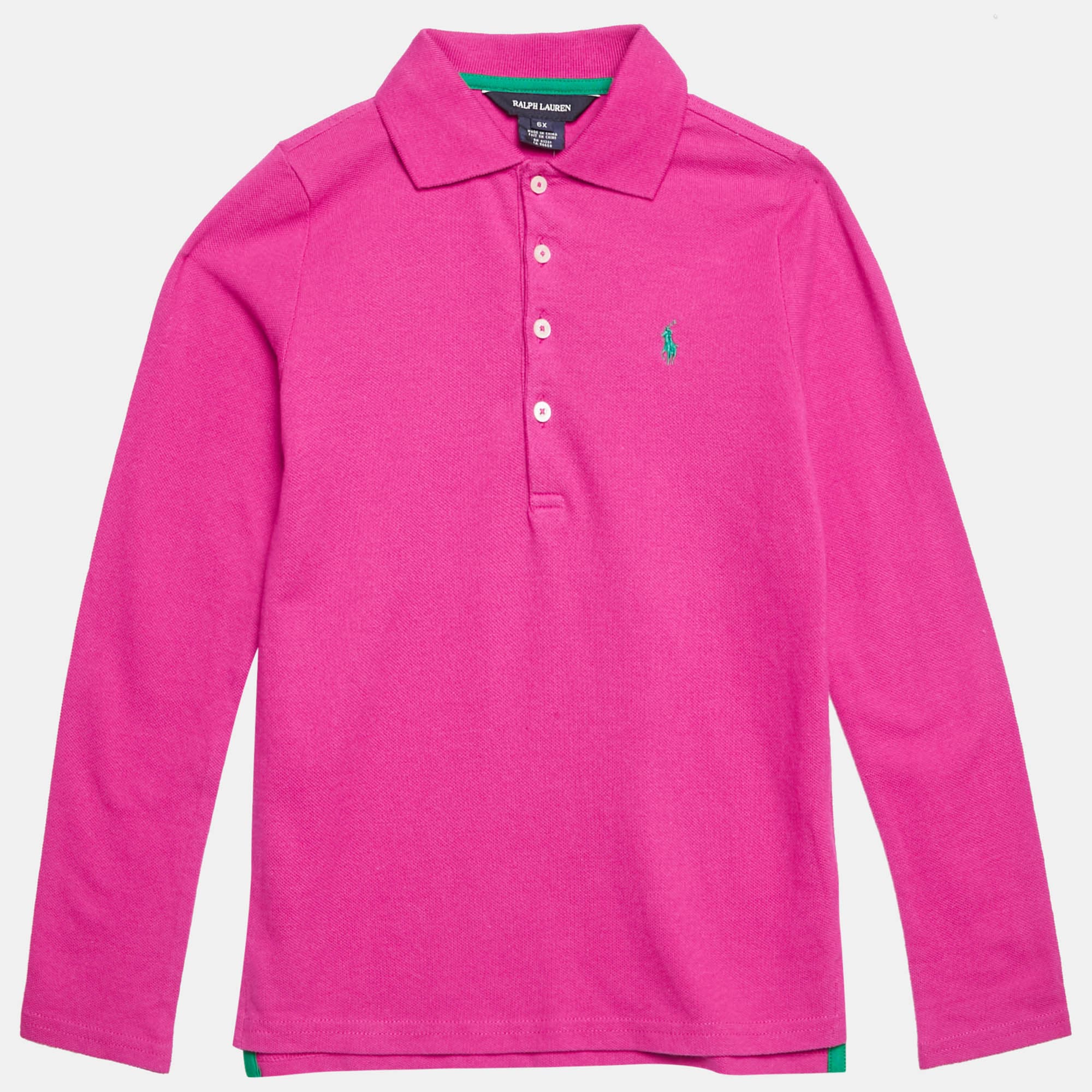 Ralph Lauren Kids Preppy Pink Cotton Pique Long Sleeve Polo T-Shirt 6 Yrs