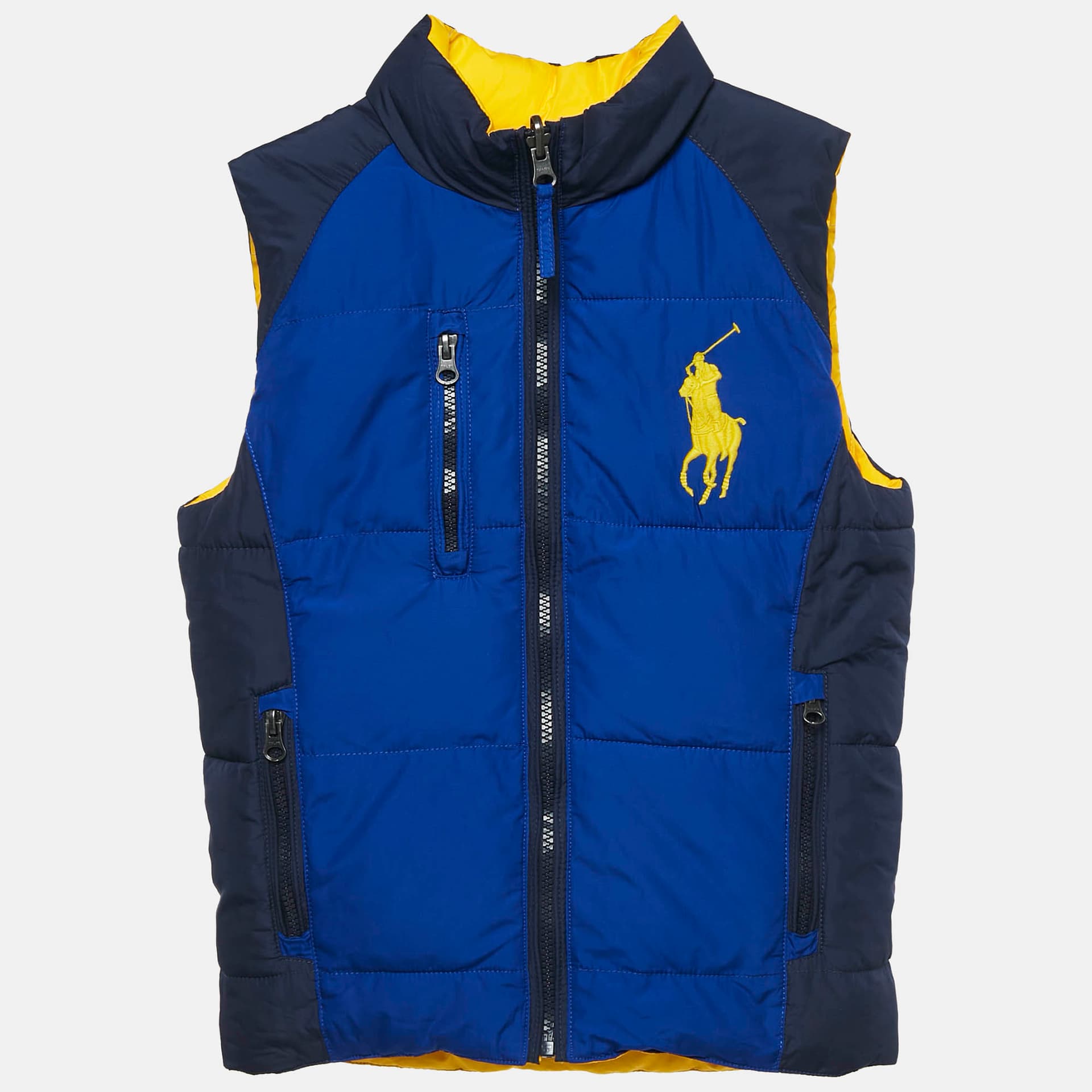 Polo Ralph Lauren Kids Blue/Yellow Synthetic Reversible Puffer Vest 6 Yrs
