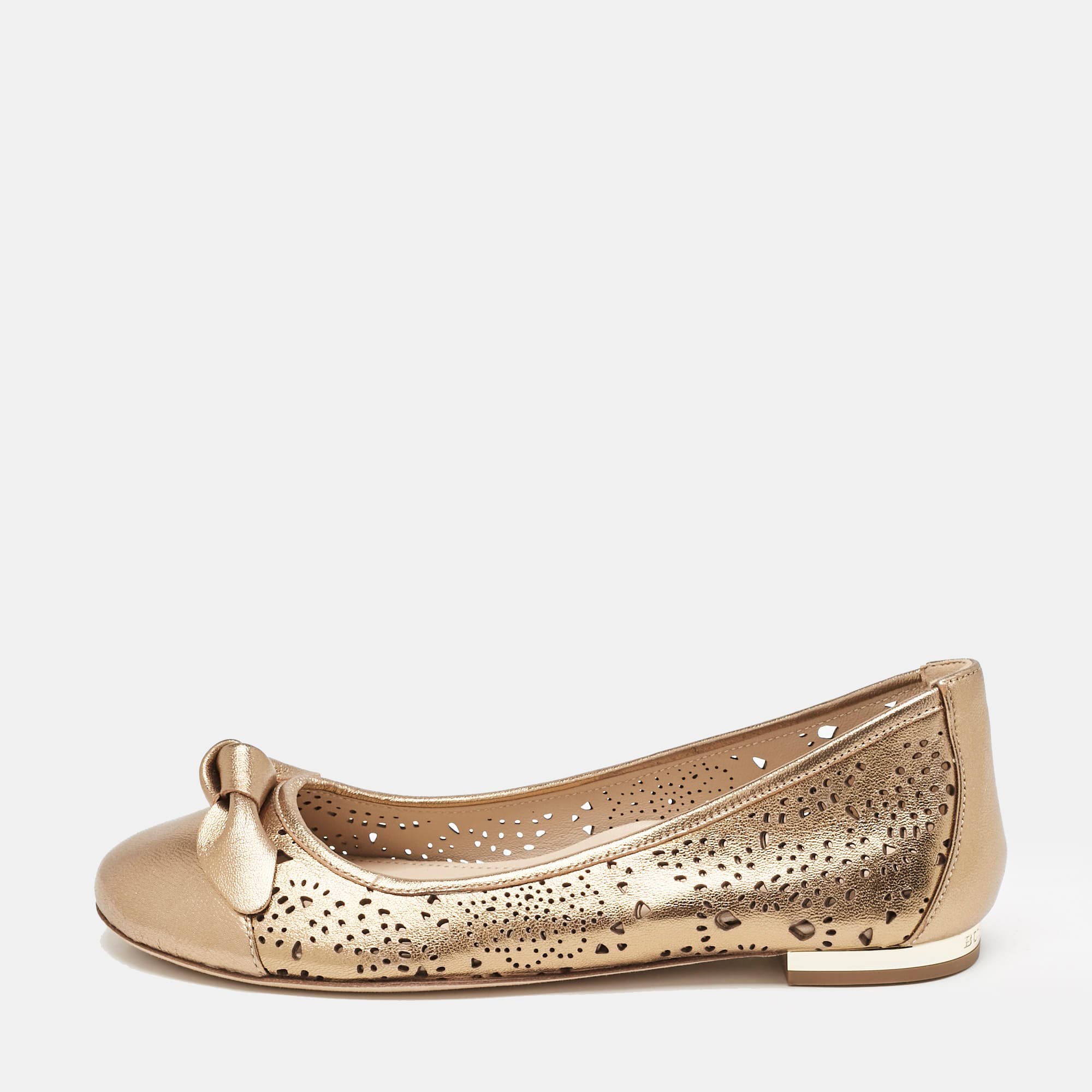 Burberry Gold Perforated Leather Mary Jane Ballet Flats Size 33