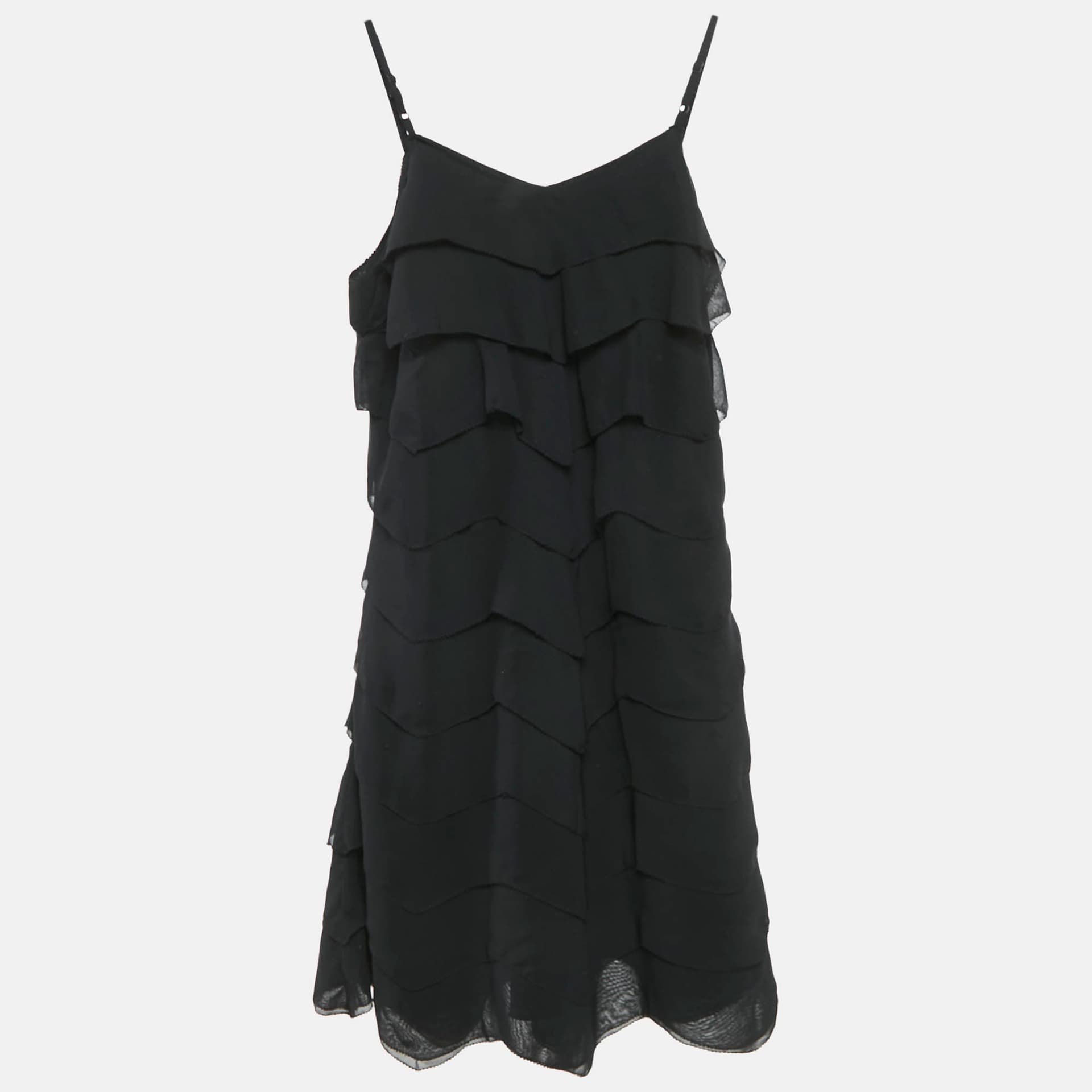 Polo Ralph Lauren Kids Black Crepe Ruffled Sleeveless Dress 12 Yrs