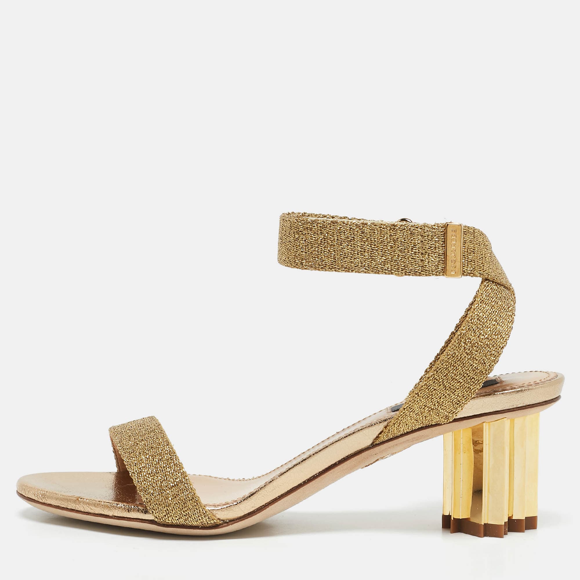 Dsquared2 Gold Lurex Fabric Ankle Strap Sandals Size 36