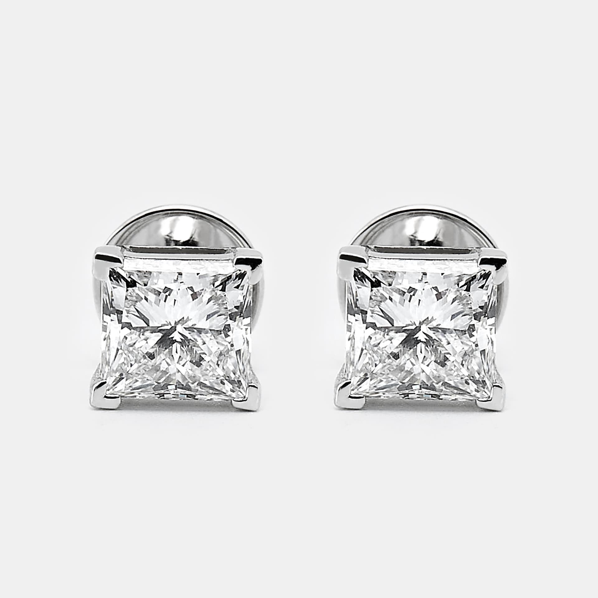 3.00 cts Princess Cut 18k White Gold Lab Grown Diamonds Earrings