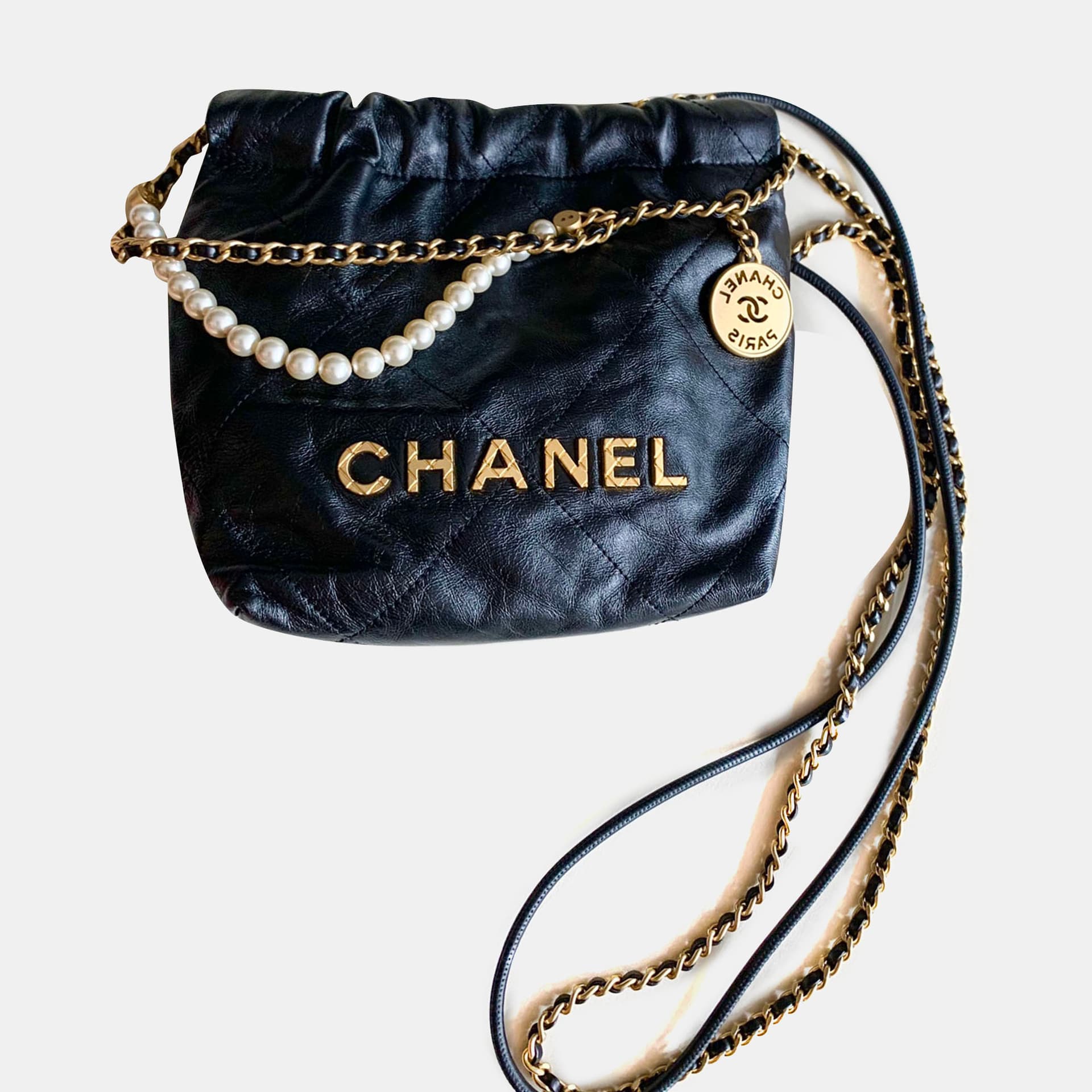 Chanel 22 Small Black Calfskin Leather Hobo Bag