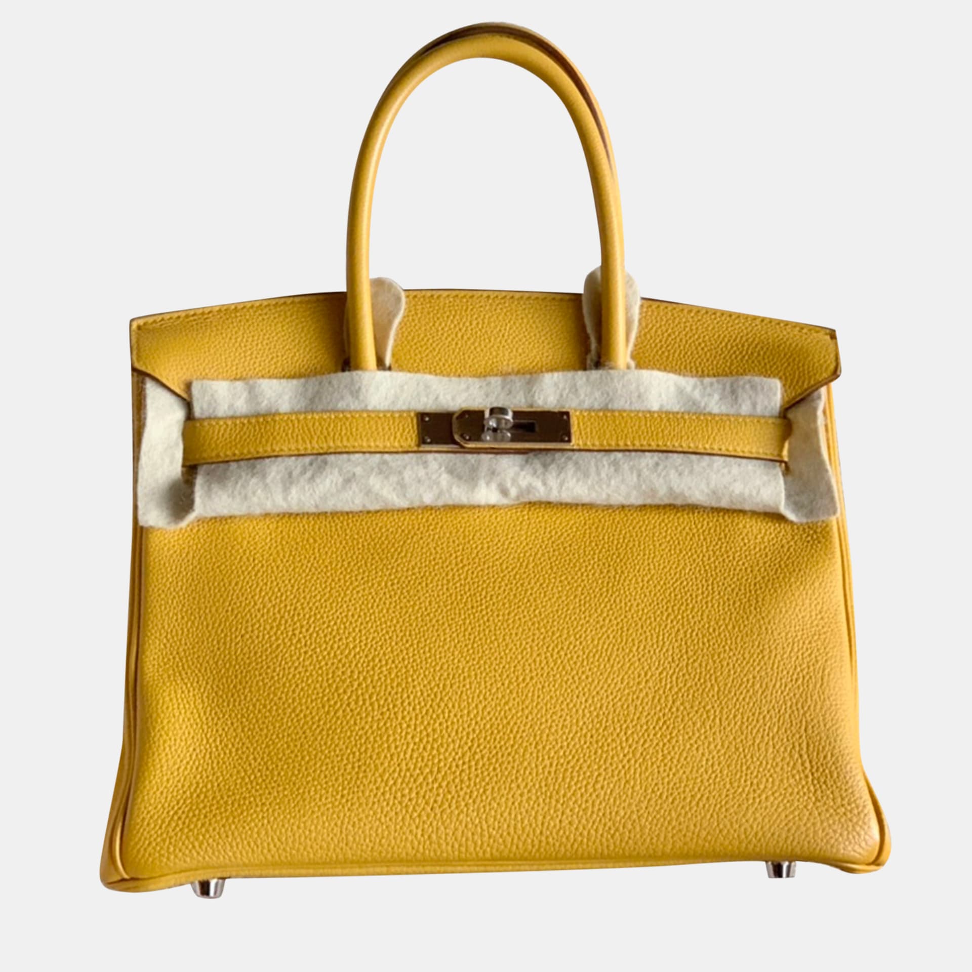 Hermes Birkin 30 Jaune Ambre Togo Calfskin Leather Top Handle Bag
