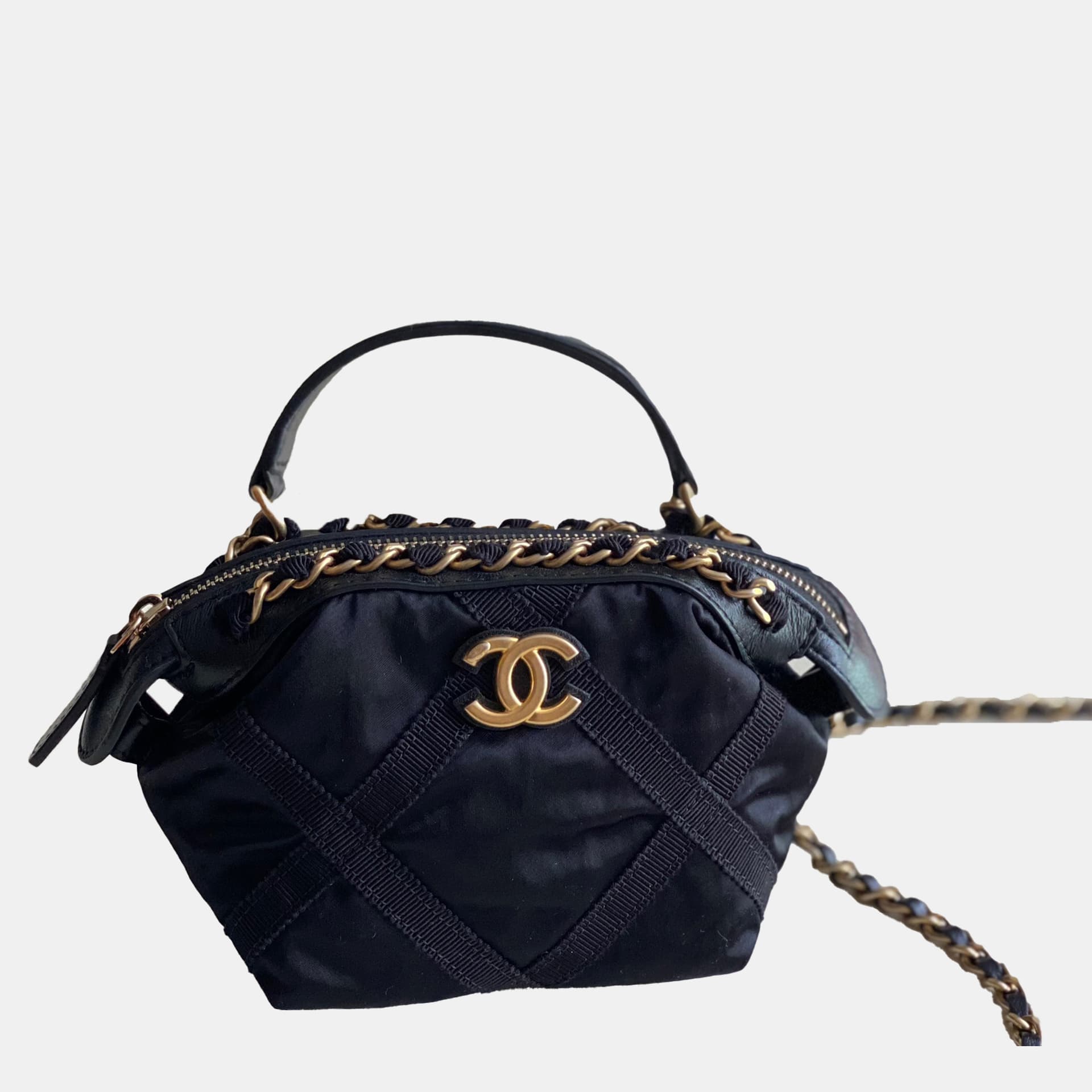 Chanel Lifestyle Black Nylon Grosgrain Crossbody Bag