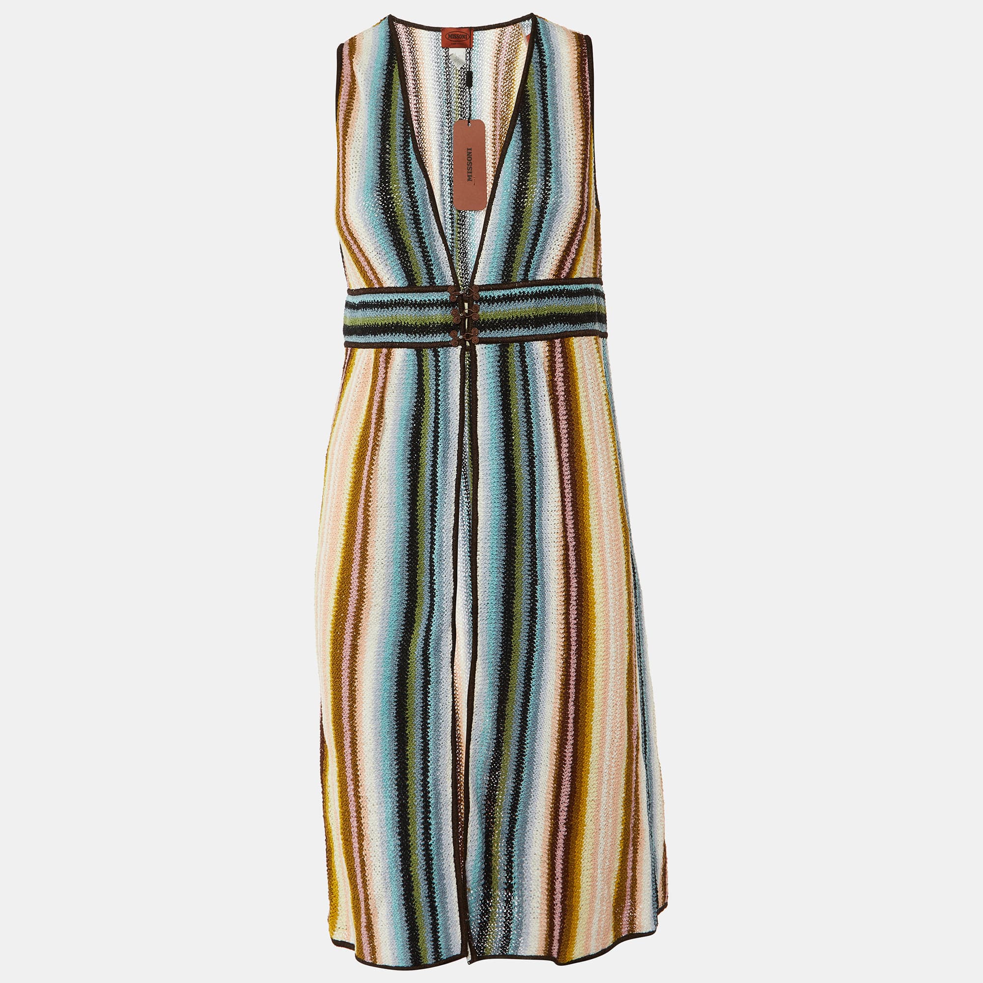 Missoni Multicolor Patterned Knit Hook Front Sleeveless Shrug M