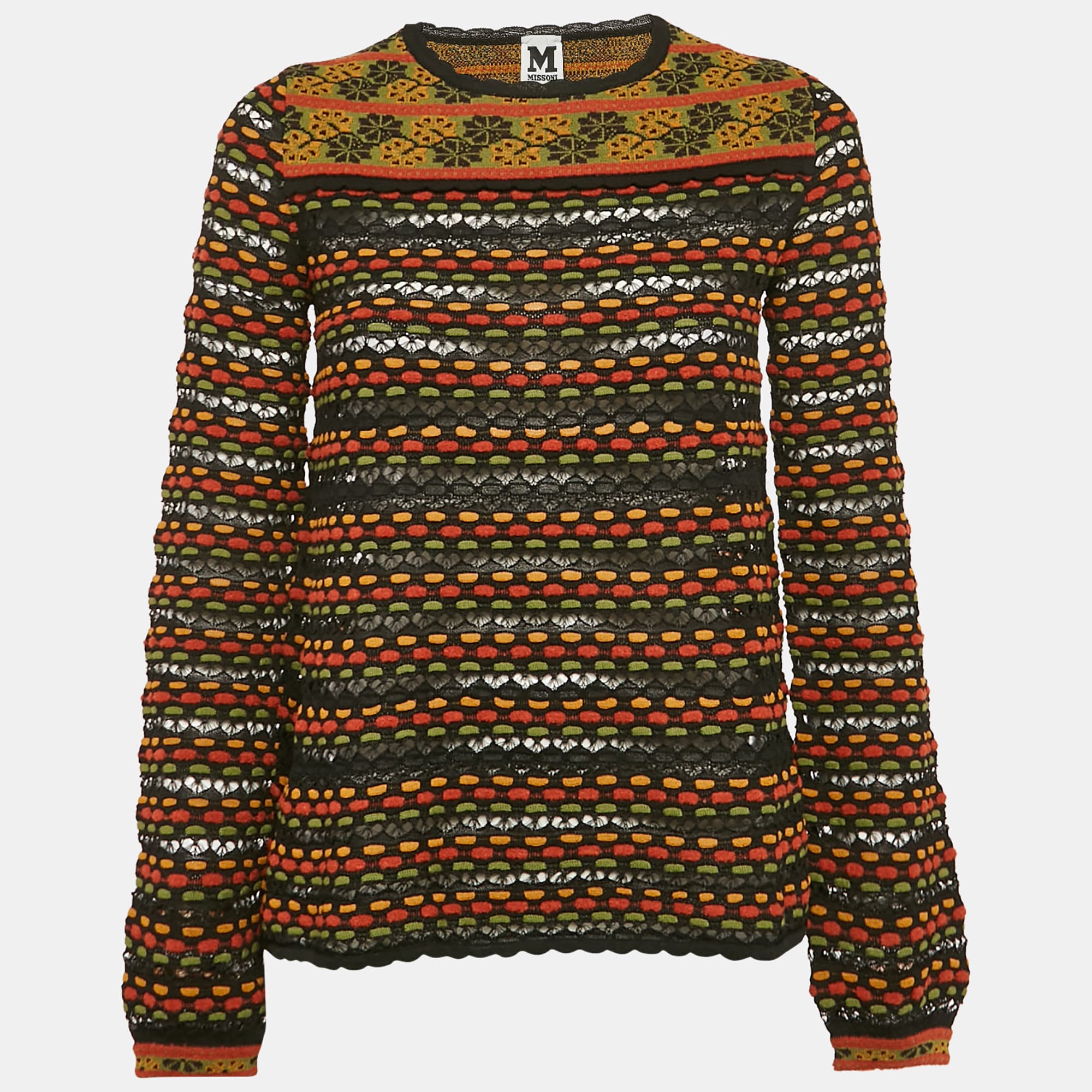 M Missoni Multicolor Patterned Wool Blend Long Sleeve Knit Top S