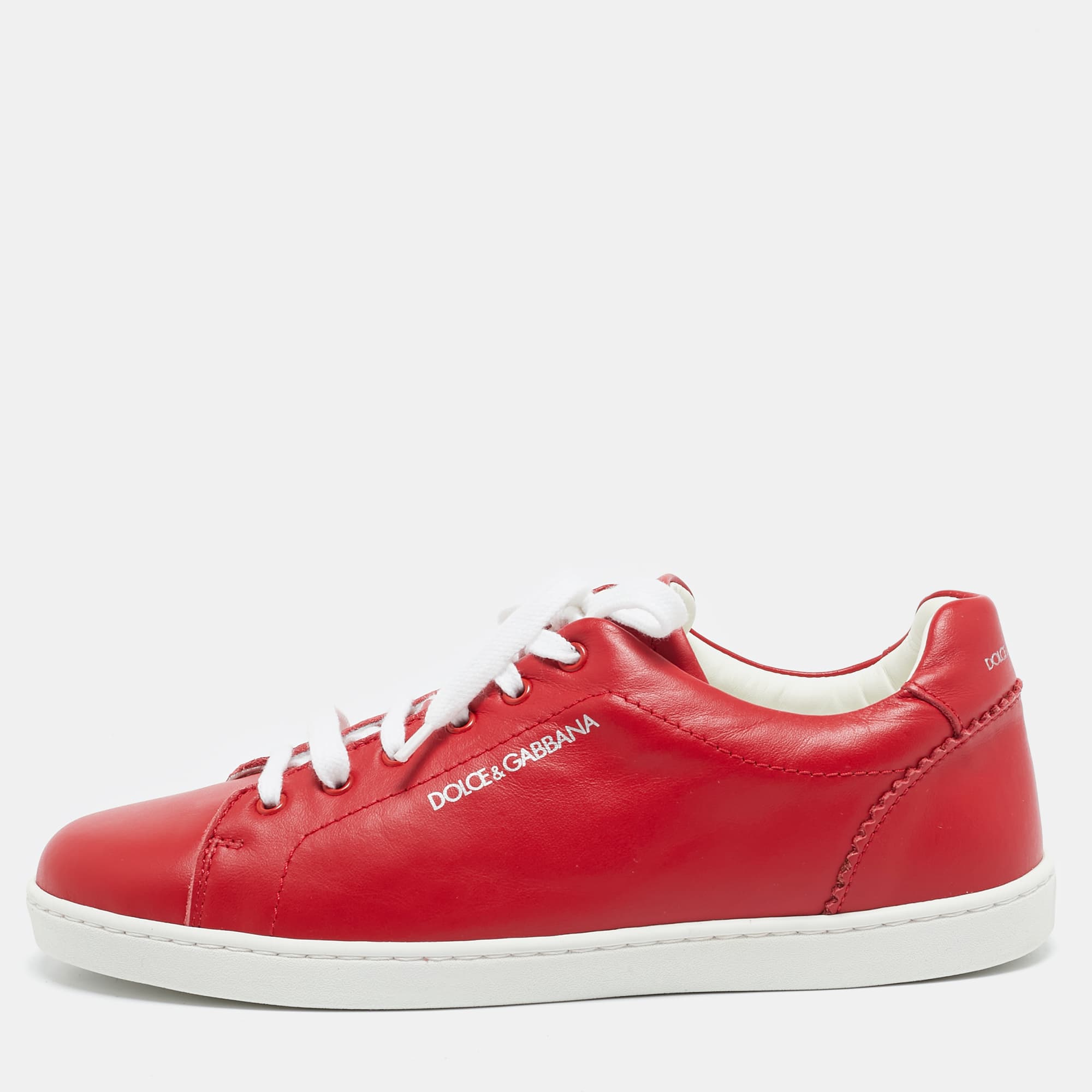 Dolce & Gabbana Red Leather Low Top Sneakers Size 35