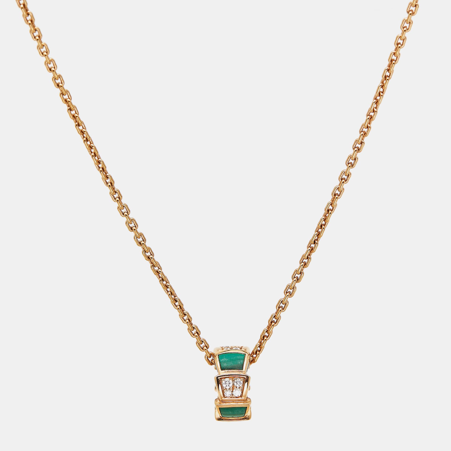 Bvlgari Viper Malachite Diamonds 18k Rose Gold Necklace