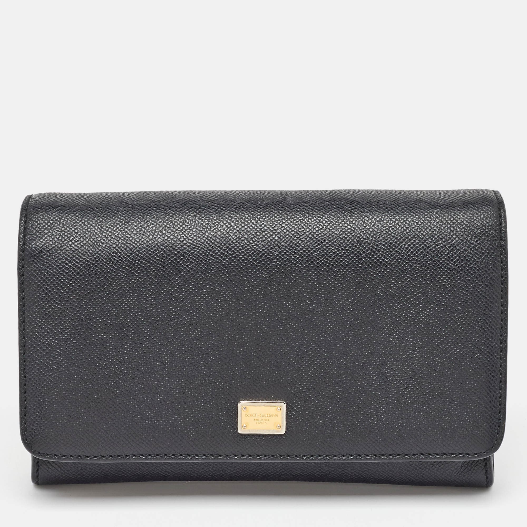 Dolce & Gabbana Black Leather Flap Continental Wallet