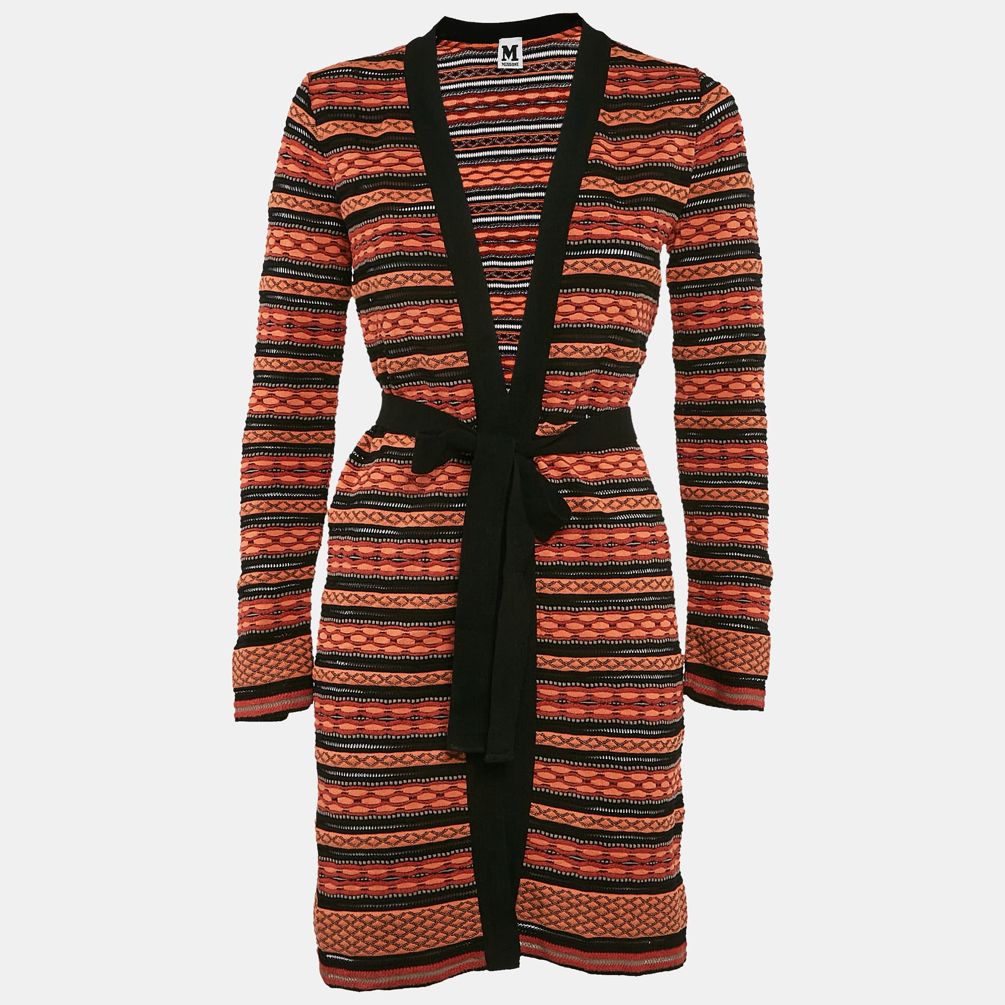 M Missoni Orange/Black Patterned Knit Long Cardigan S
