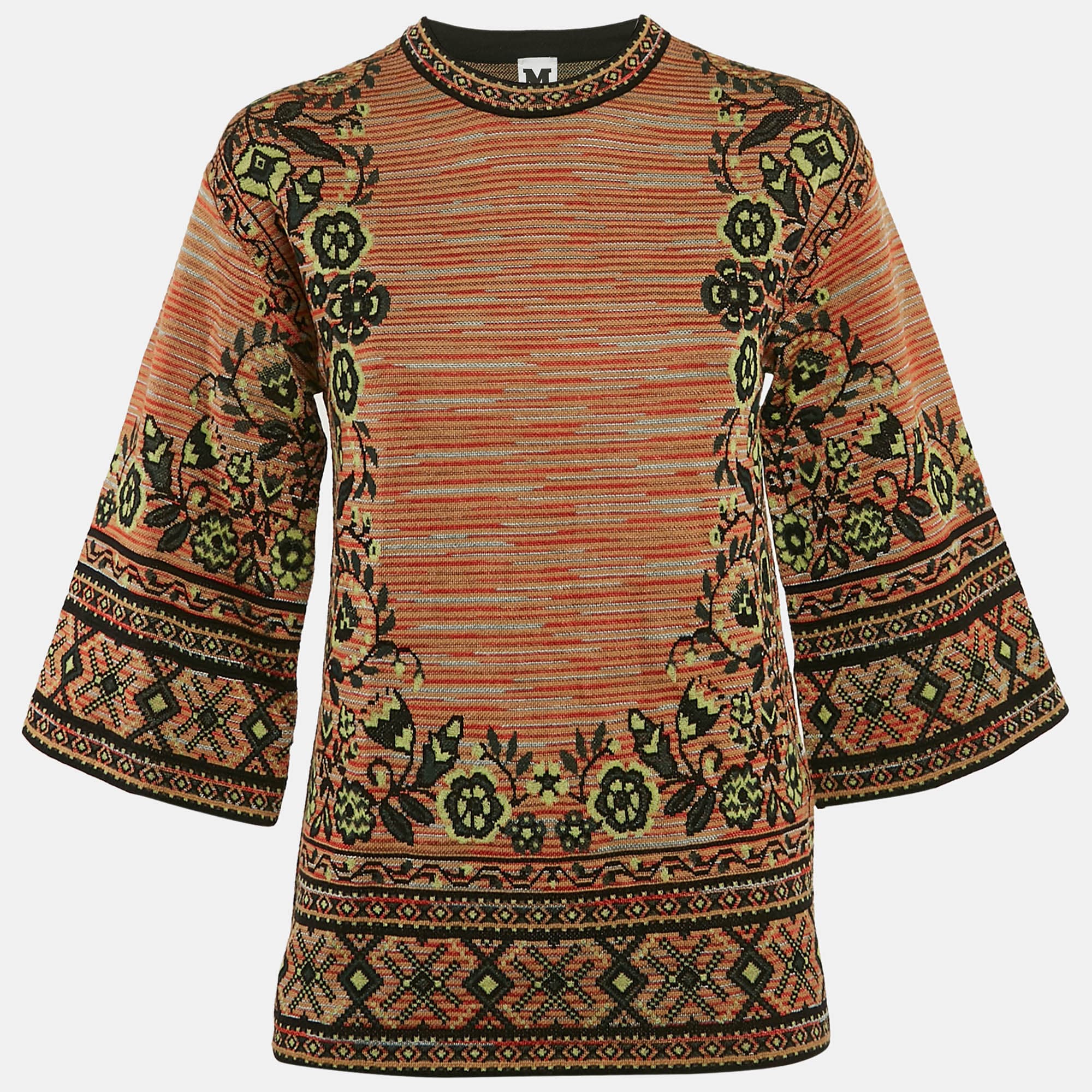 M Missoni Beige/Green Floral Patterned Knit Top S