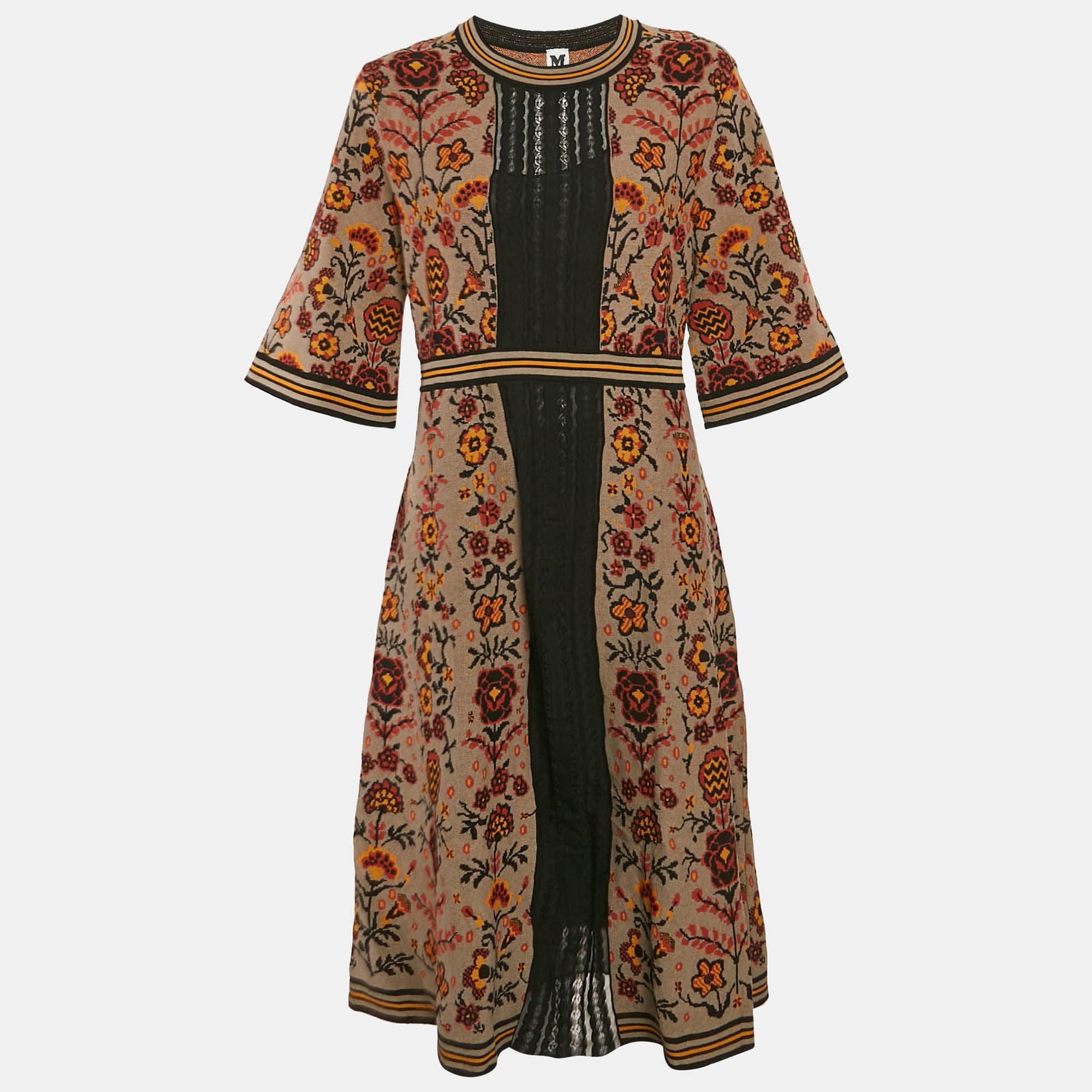 M Missoni Brown Floral Knit Midi Dress L