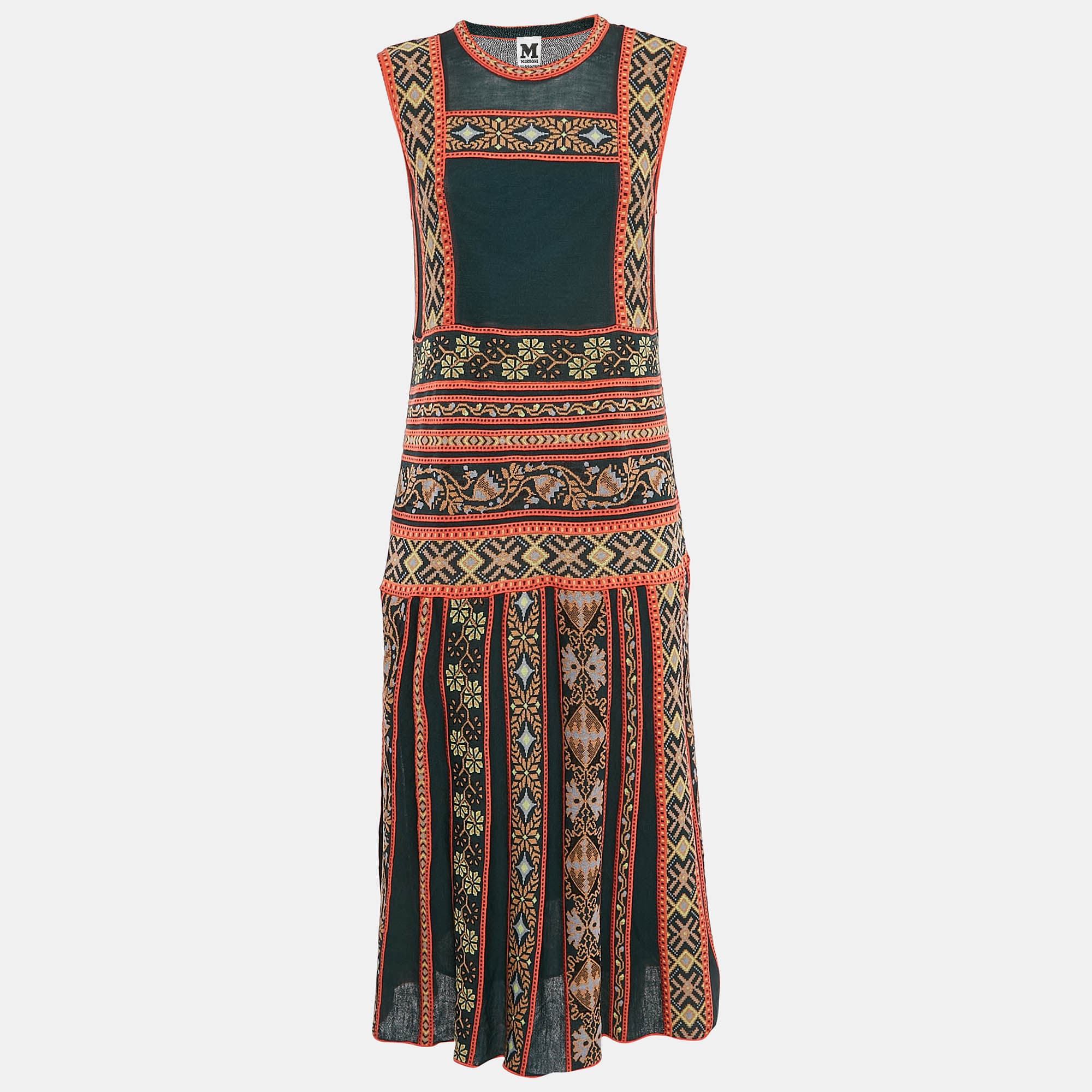 M Missoni Teal Green Floral Knit Sleeveless Midi Dress L