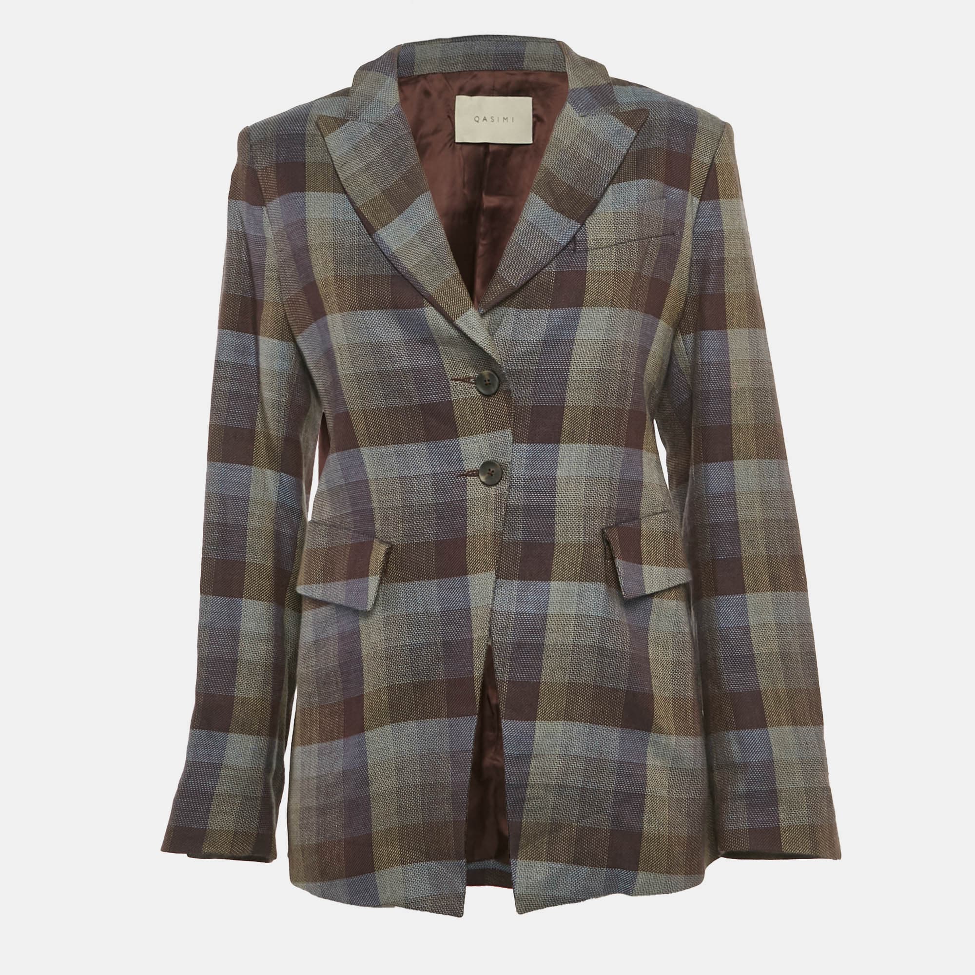 Qasimi Multicolor Plaid Wool Blend Single Breasted Blazer L