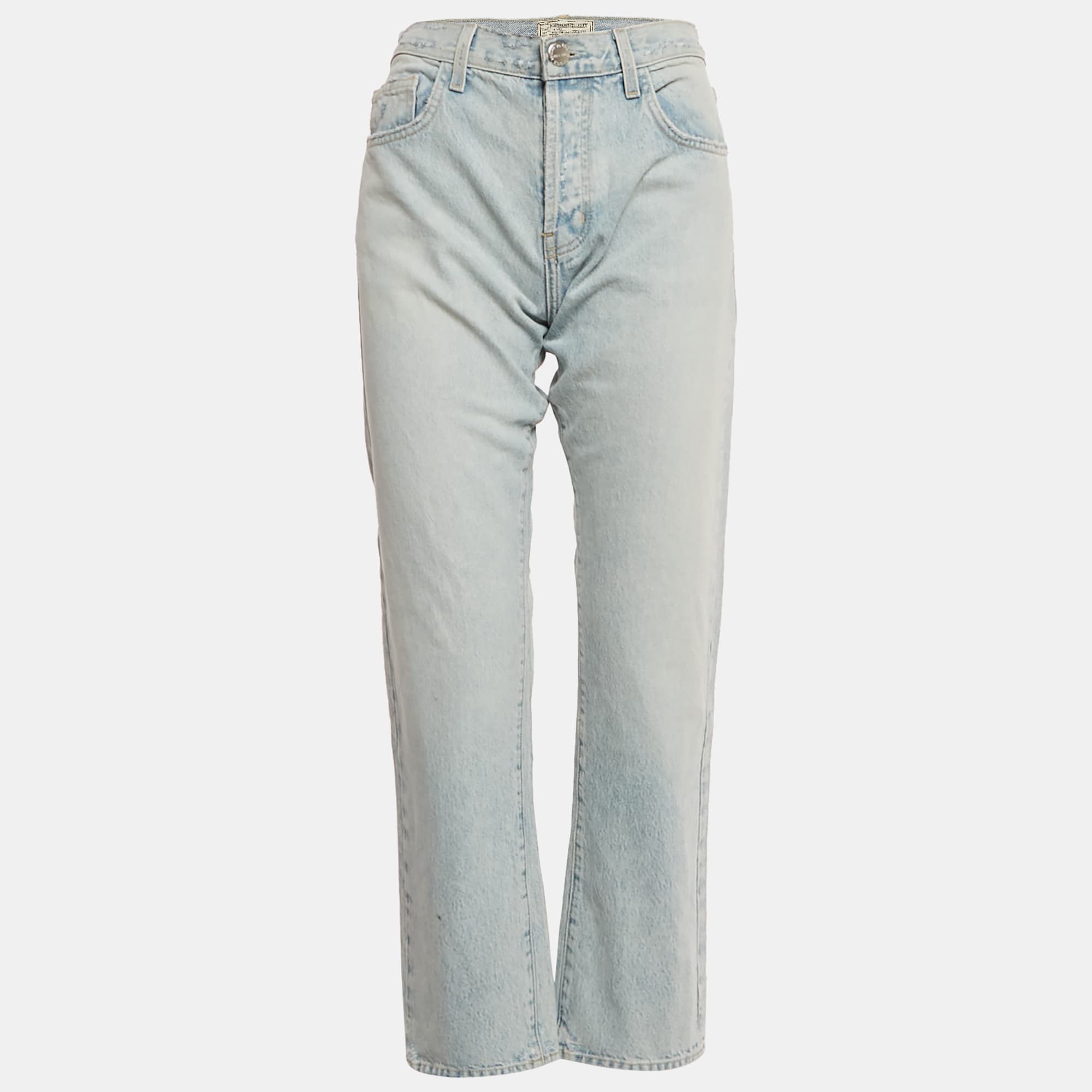 Current/Elliott Light Blue Denim Straight Fit Alta Destroy Jeans M Waist 28"