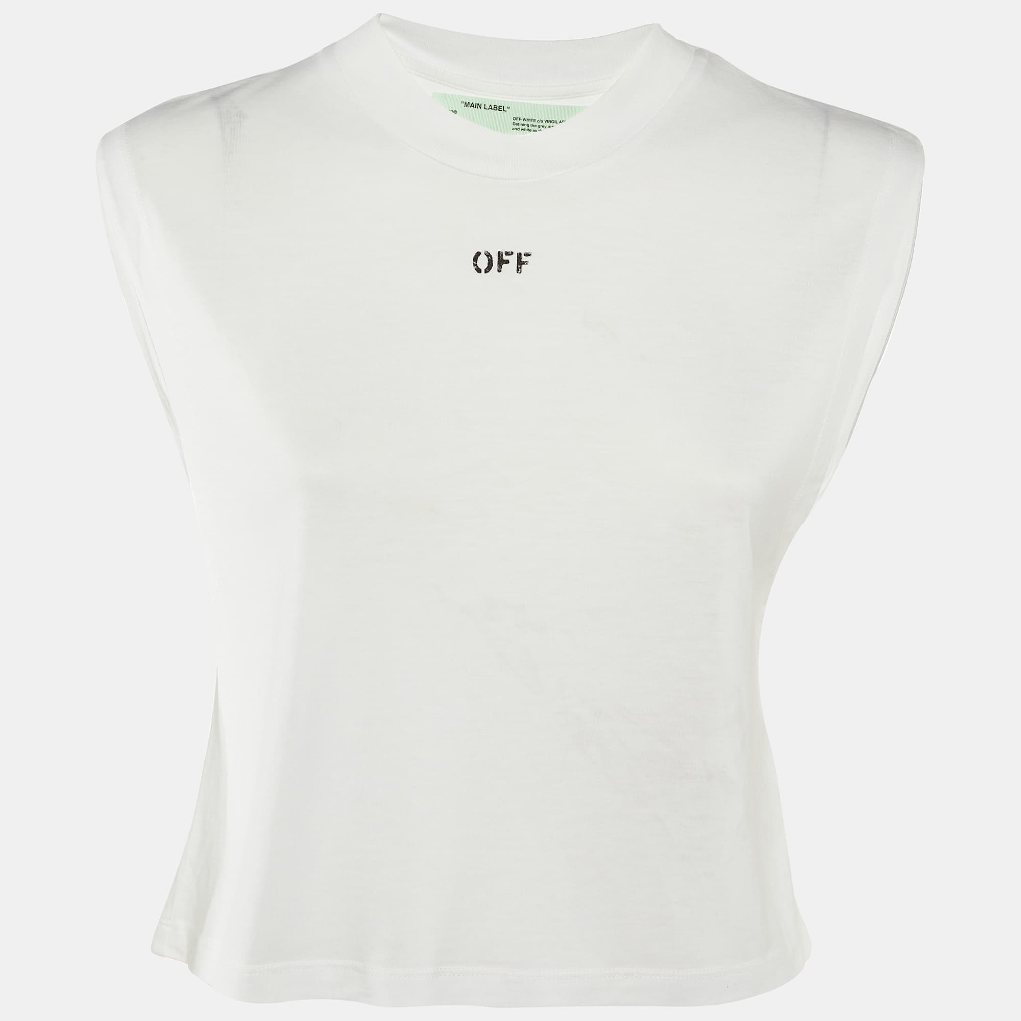 Off-White White Printed Lyocell Blend Sleeveless Crew Neck T-Shirt XXS