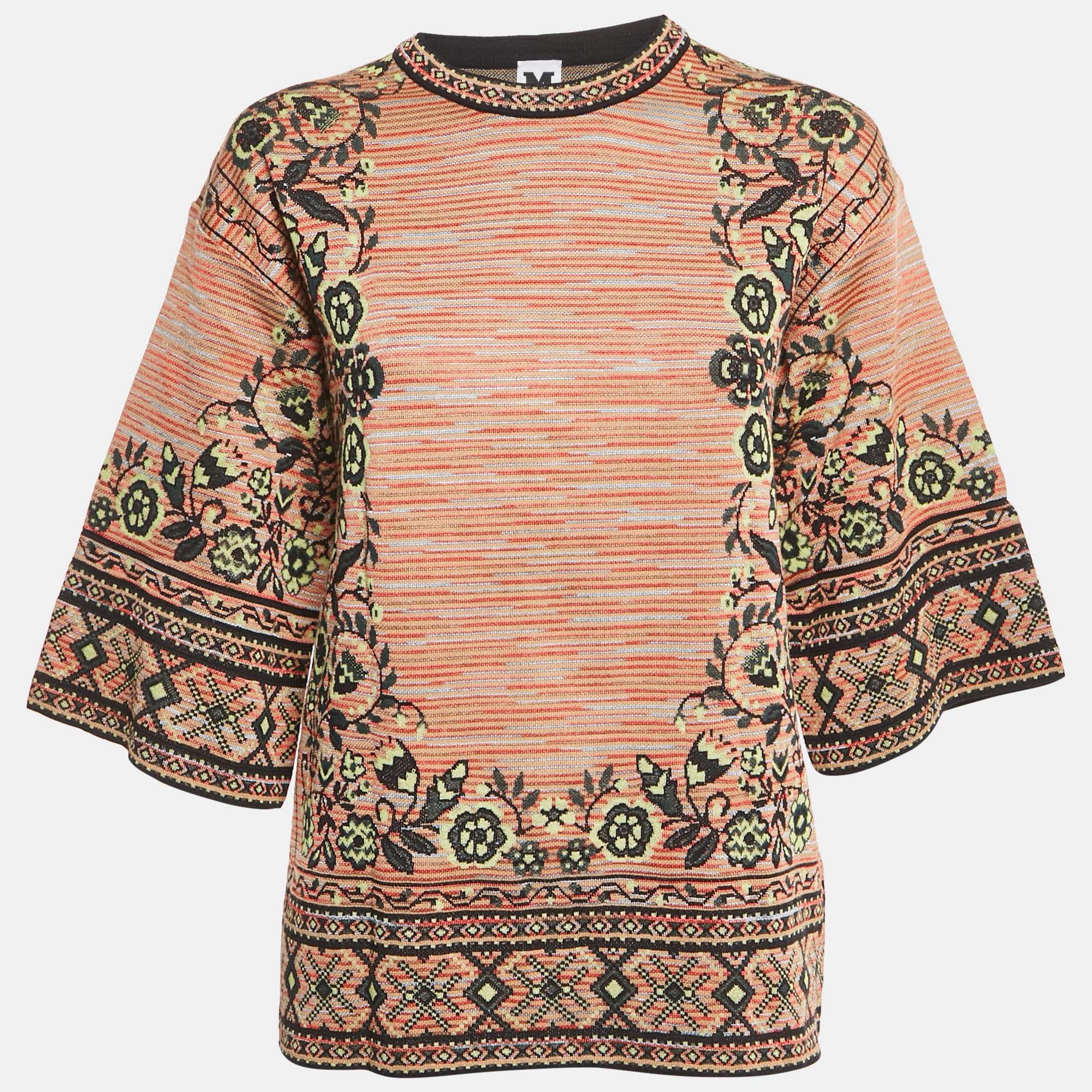 M Missoni Beige/Black Floral Pattern Knit Top M