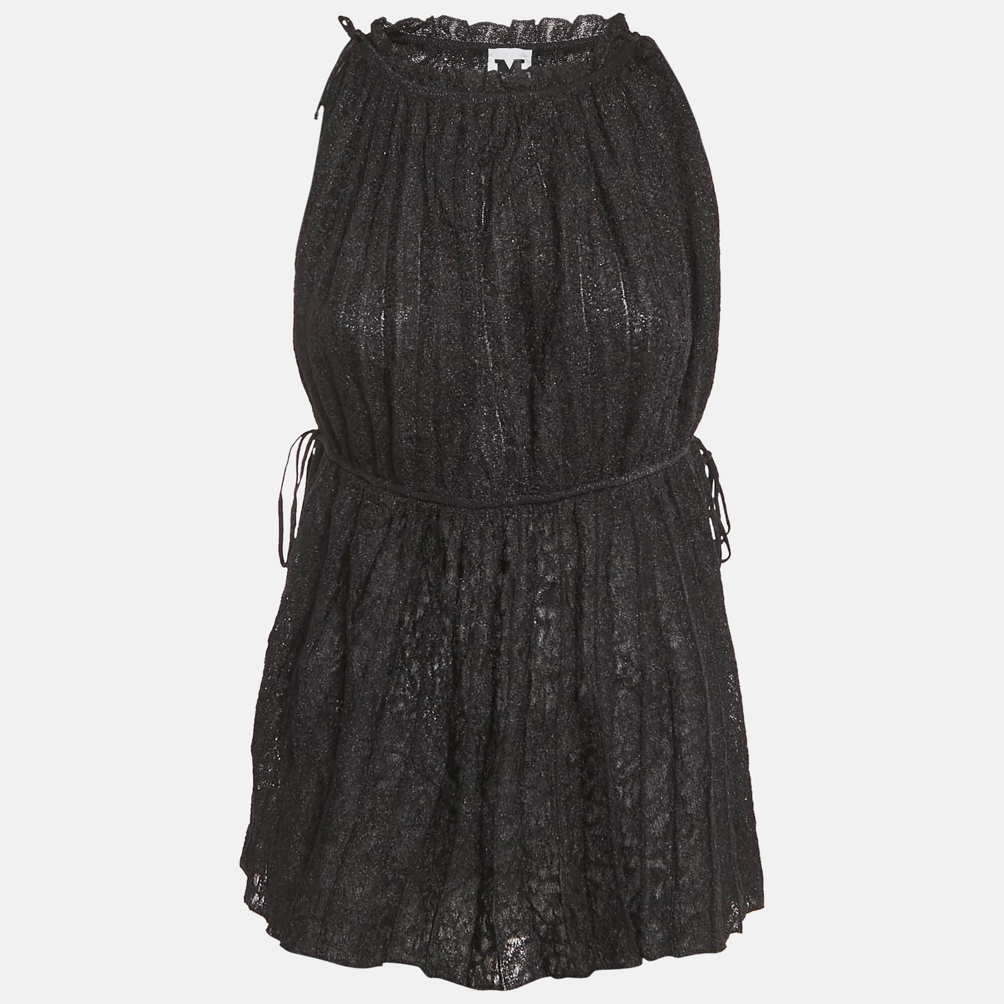 M Missoni Black Lurex Knit Gathered Sleeveless Top M