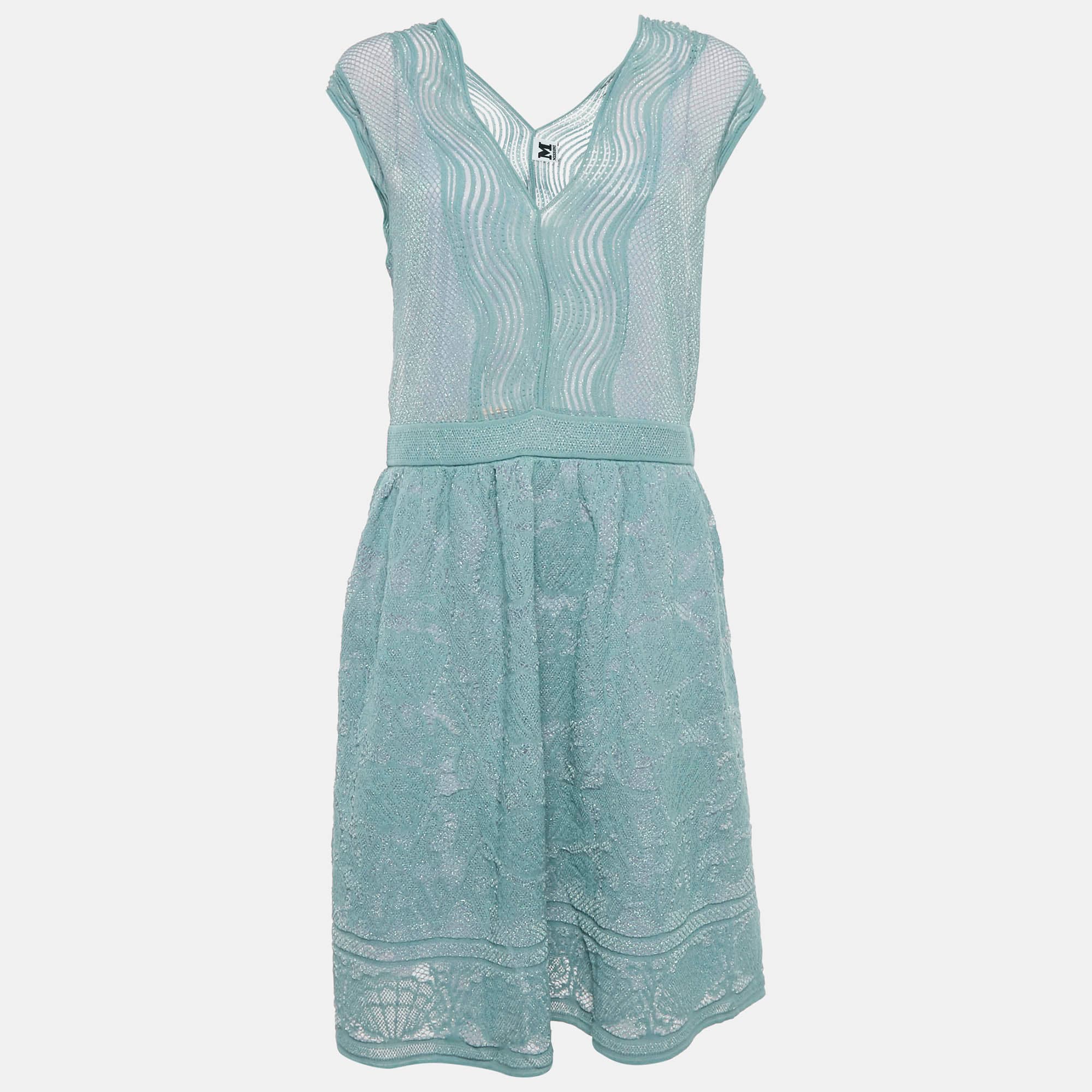 M Missoni Blue Lurex Sea Shell Knit Flared Short Dress M