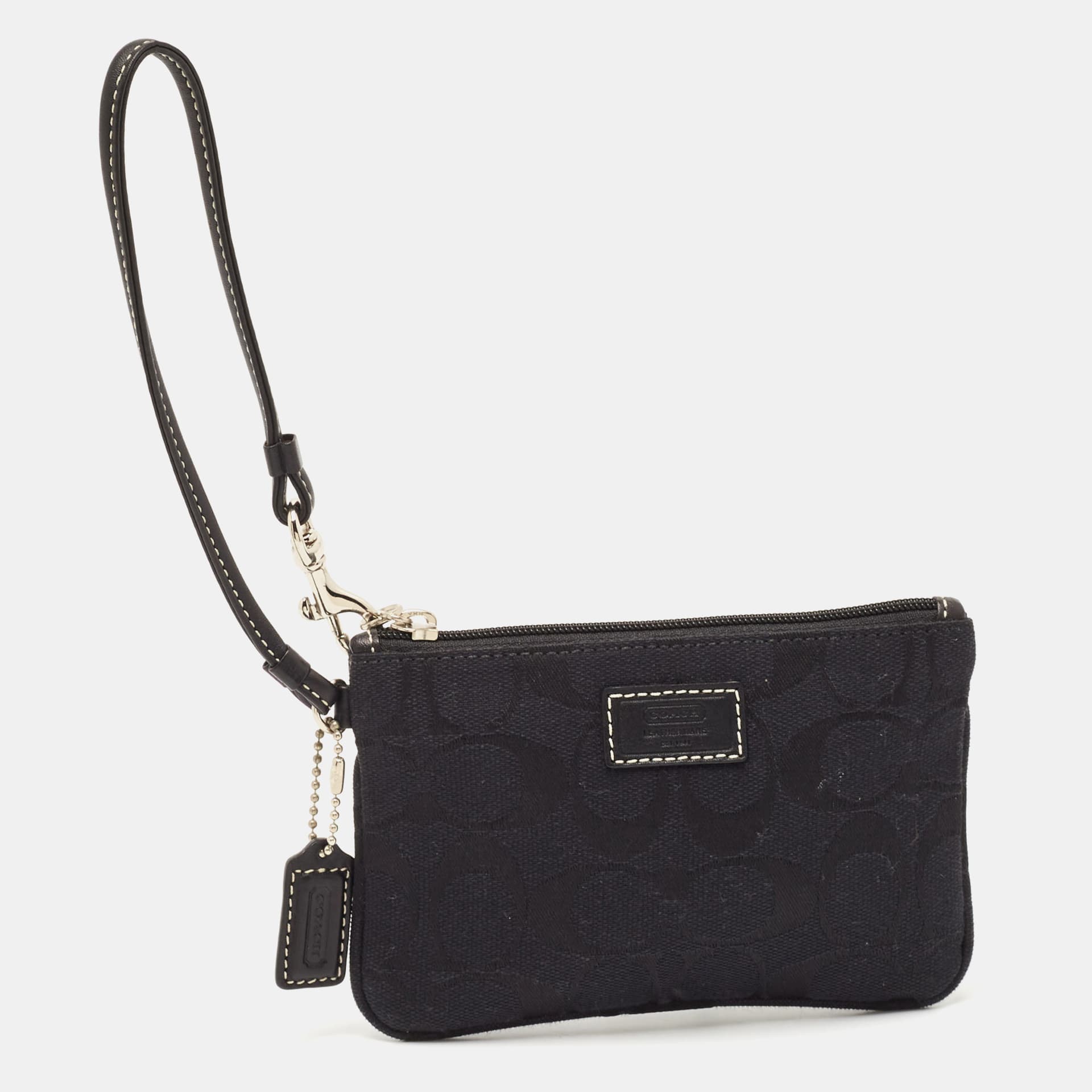 Coach Black Signature Canvas and Leather Wristlet Clutch