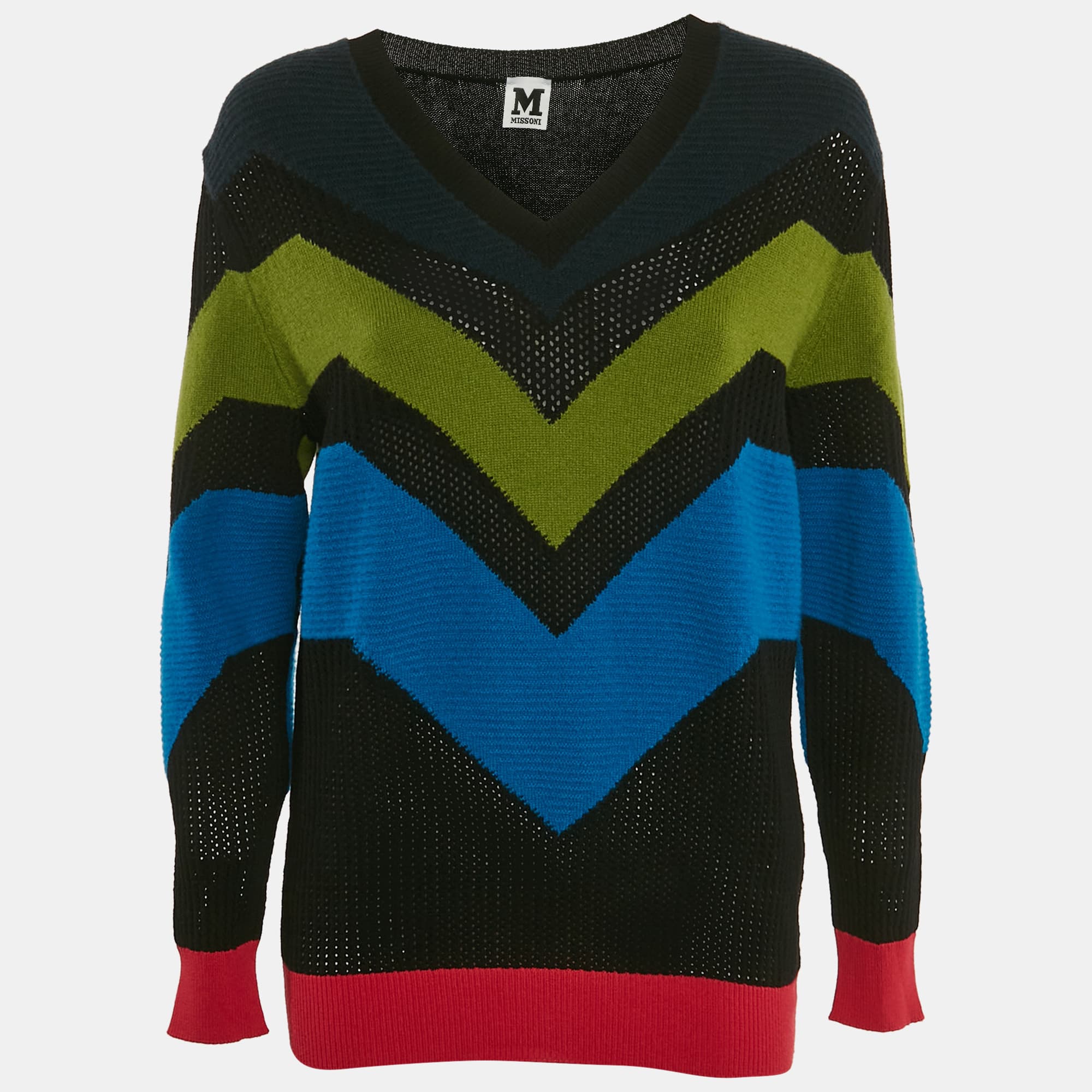 M Missoni Multicolor Wool Blend Intarsia Knit Sweater S