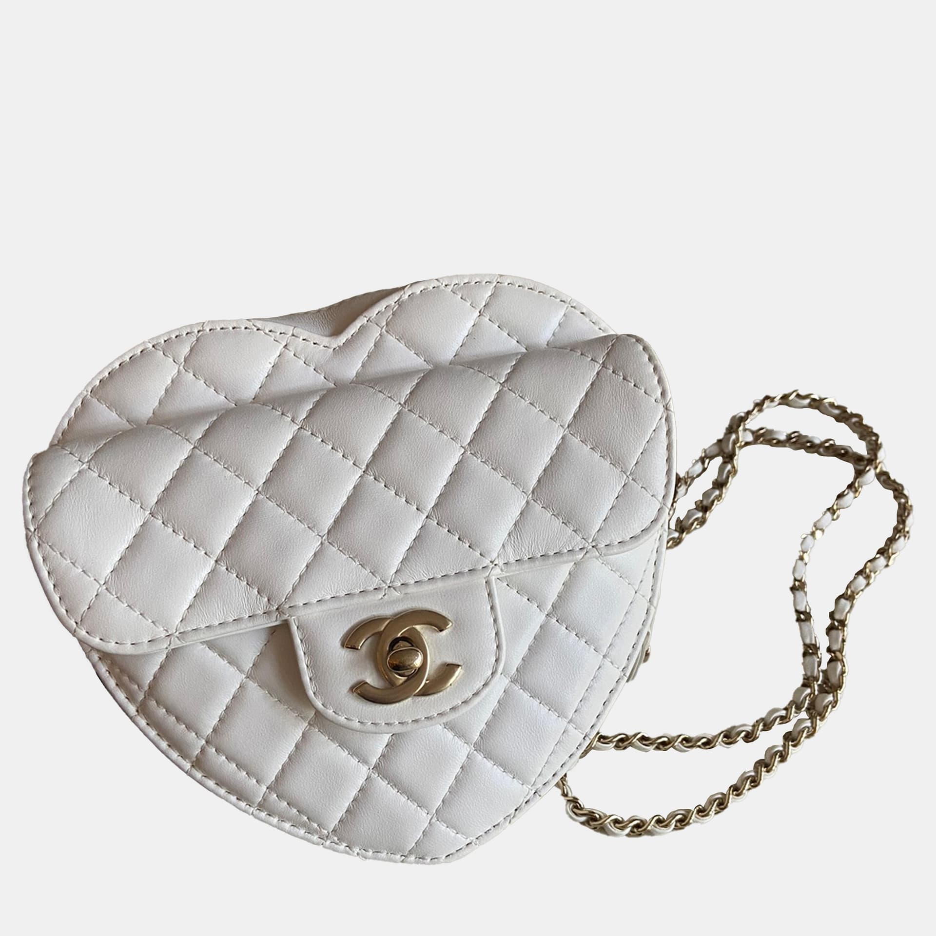 Chanel CC In Love Large White Quilted Lambskin Leather Crossbody Bag