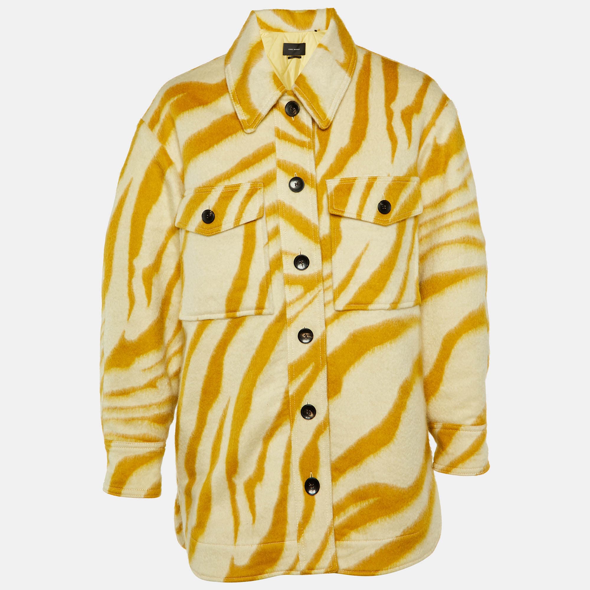 Isabel Marant Yellow & Cream Printed Wool Short Coat M