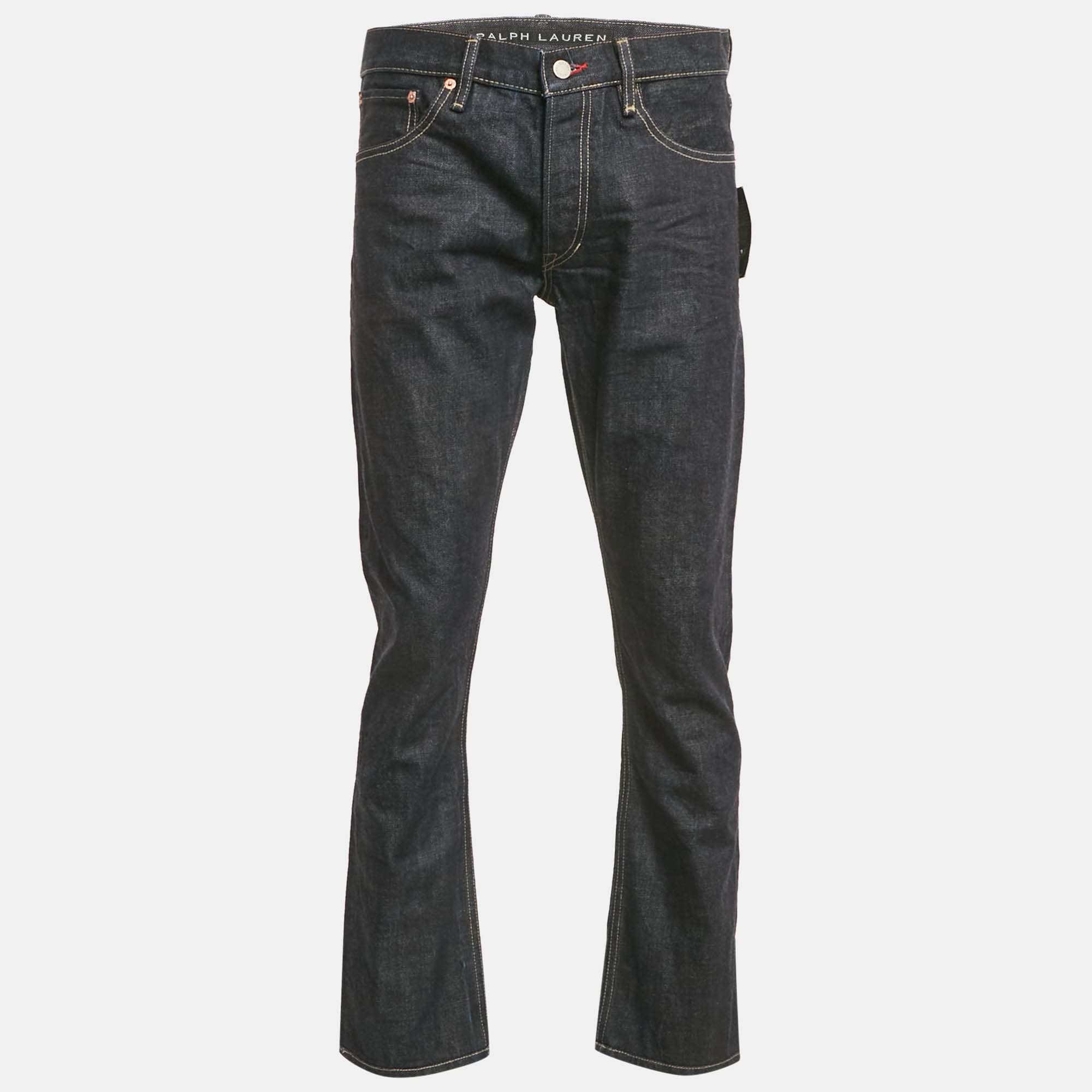 Ralph Lauren Navy Blue Denim Straight Fit Jeans M Waist 32"