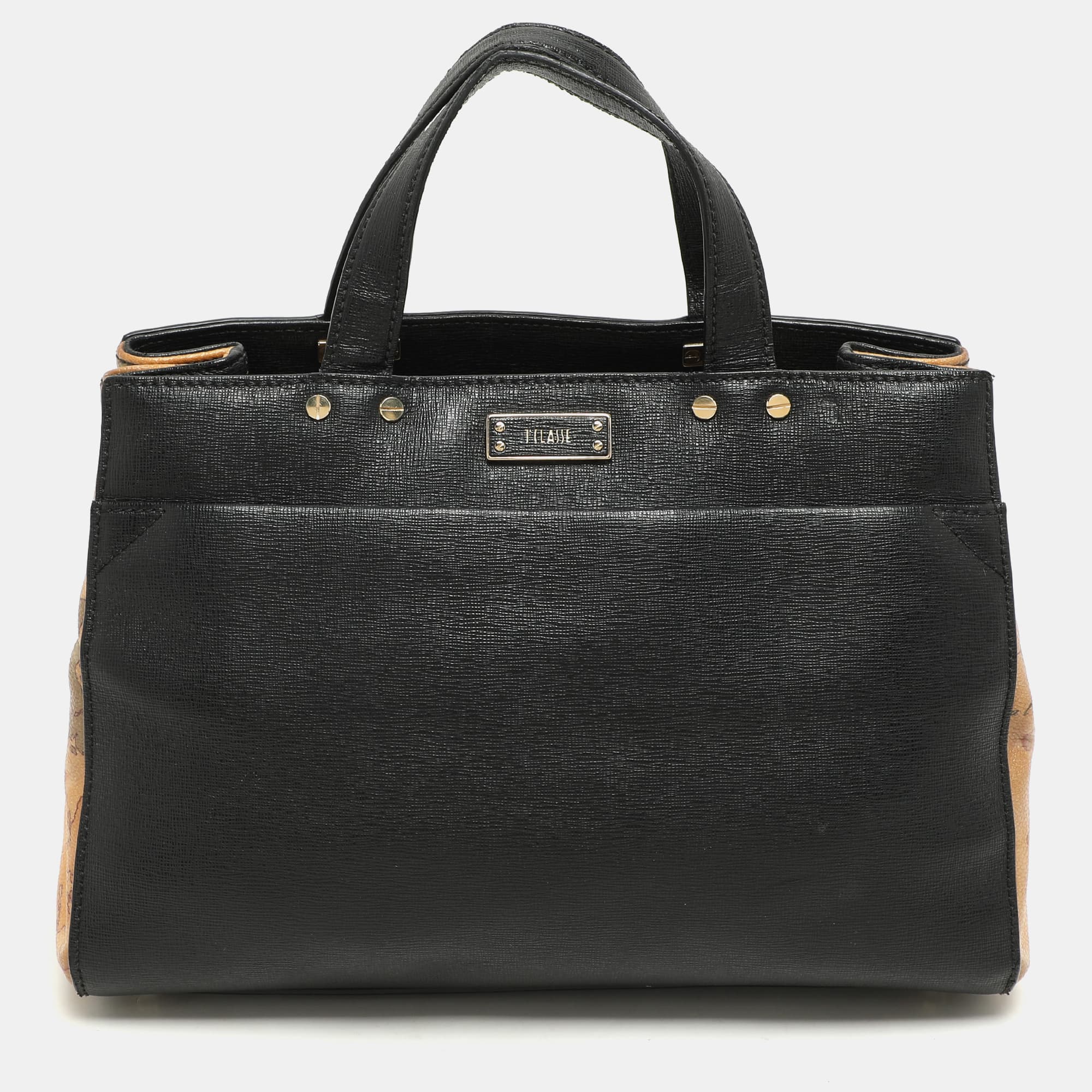 Alviero Martini 1A Classe Black Coated Canvas and Leather Satchels