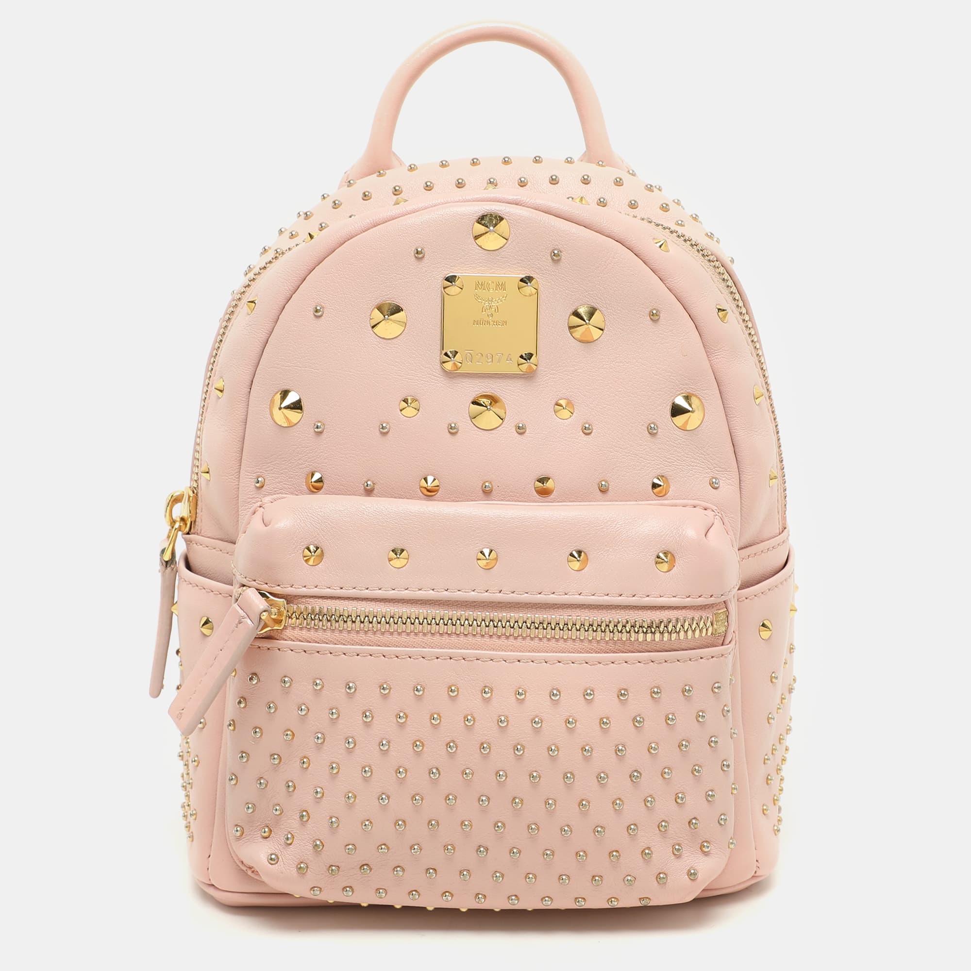 MCM Stark Bebe Boo Pink Leather Mini Backpacks
