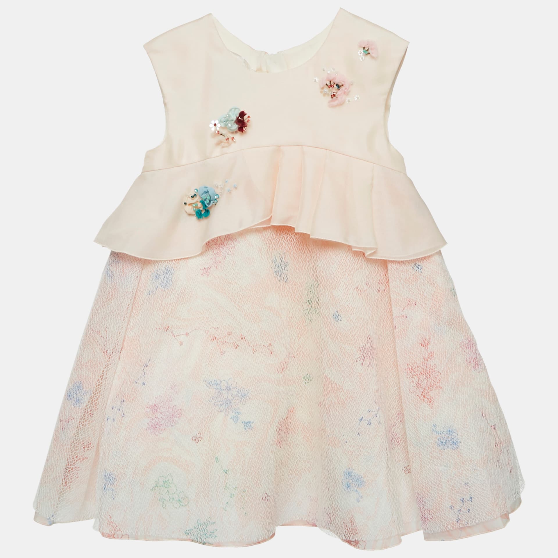 Baby Dior Pink Floral Embellished Silk Pleated Dress 24M