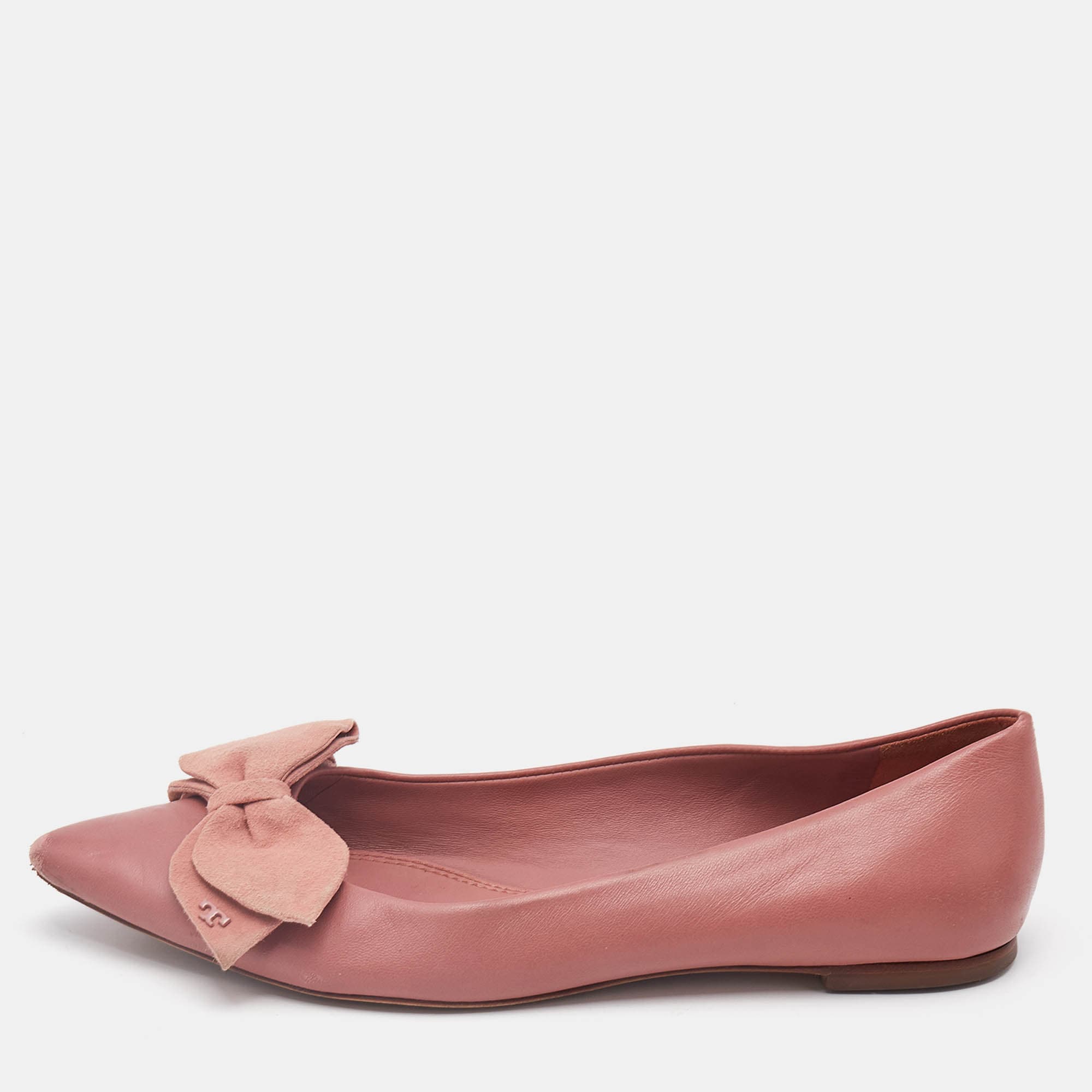 Tory Burch Pink Leather Bow Ballet Flats Size 38.5