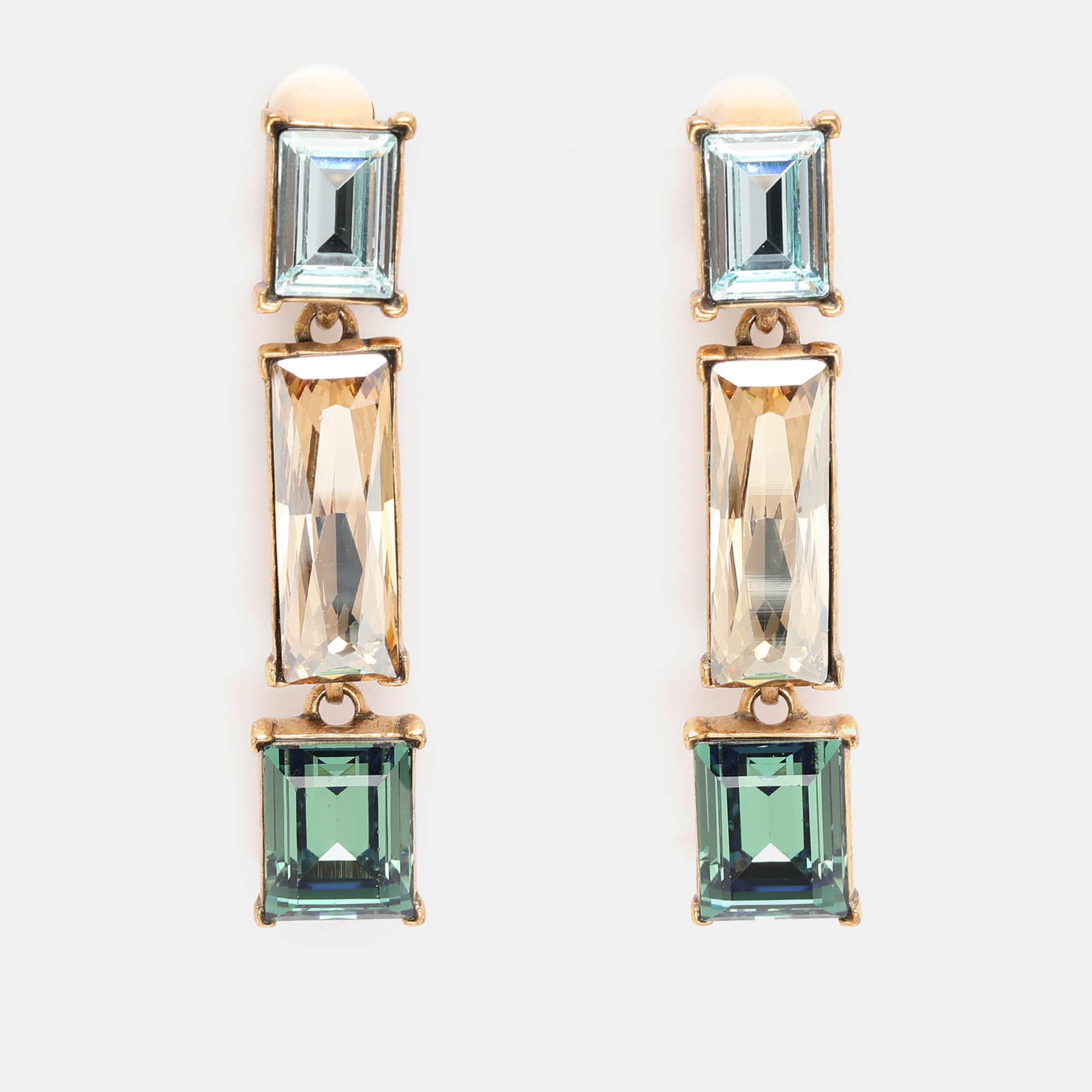Oscar de la Renta Gold Tone Metal Crystal Drop Earrings