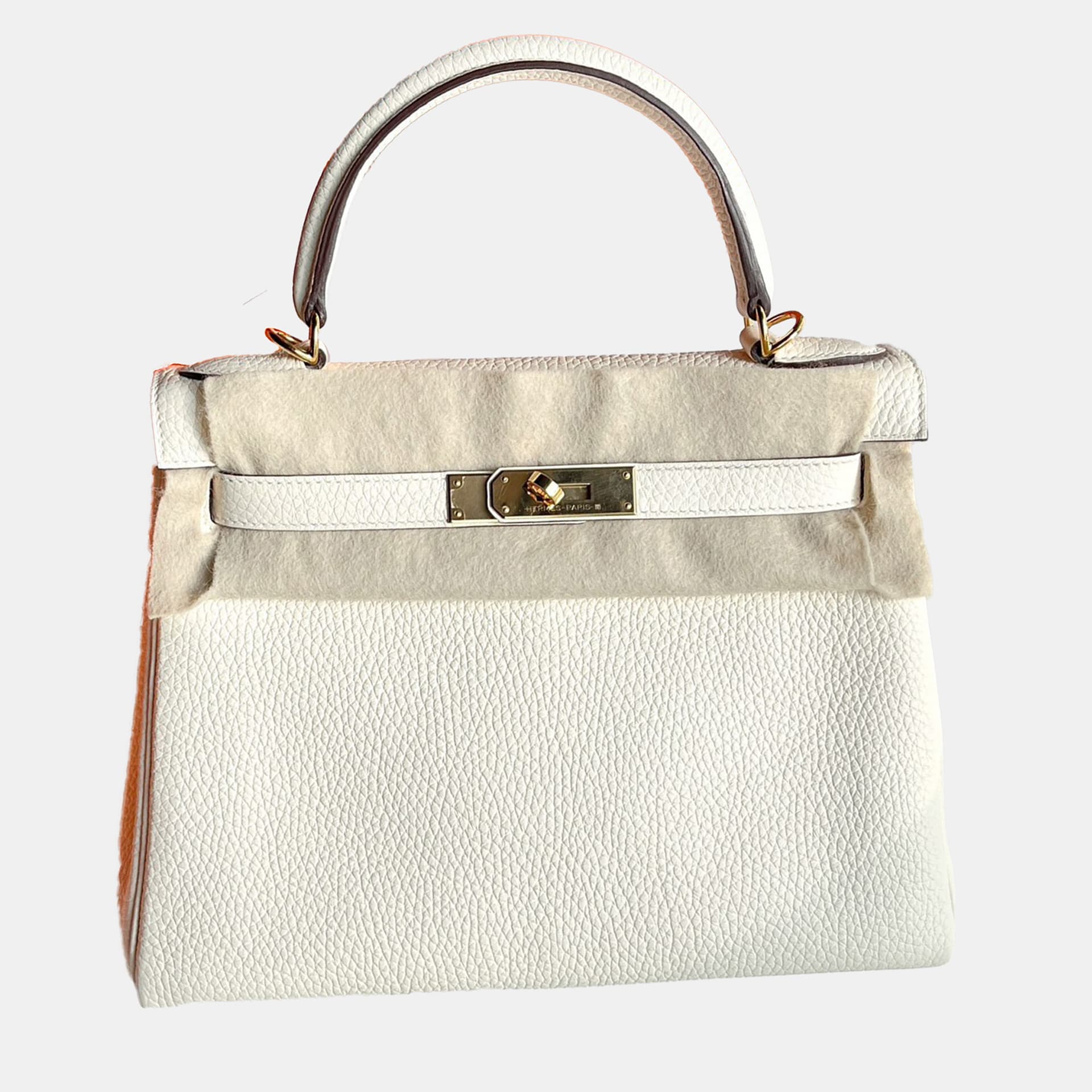 Hermes Kelly 28 Cream White Leather Top Handle Bag