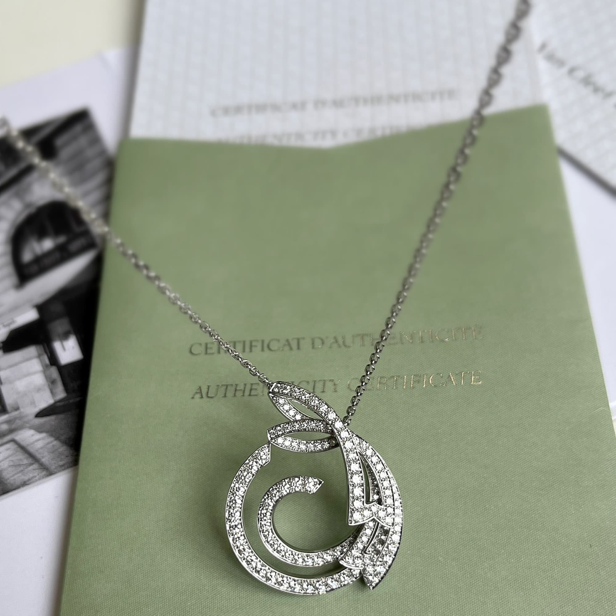 Van Cleef & Arpels 18K White Gold Contes d'Hiver Full Diamond Pendant Necklace